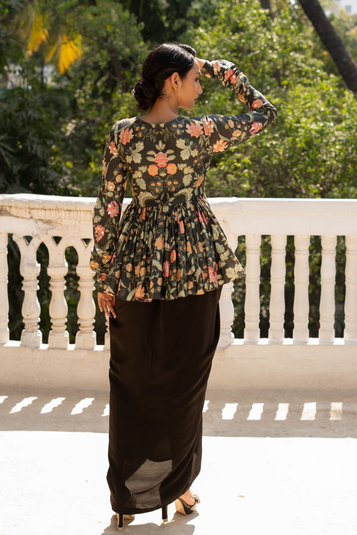 Black Floral Peplum Set