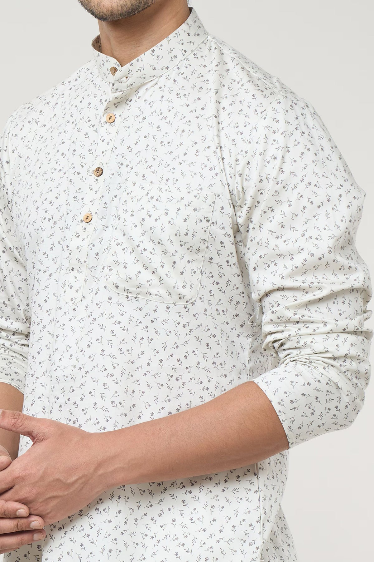 Cream Floral Printed Shirt Set