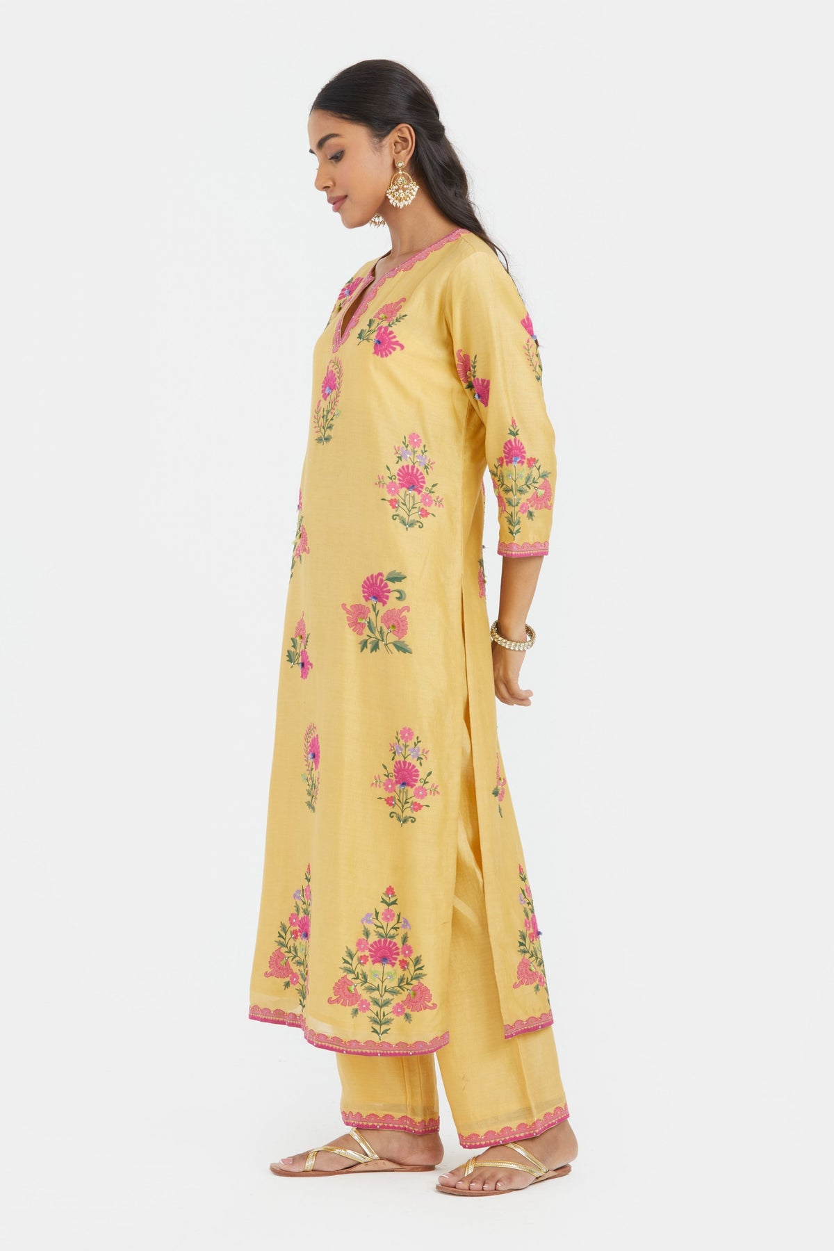 Yellow Silk Straight Kurta Set