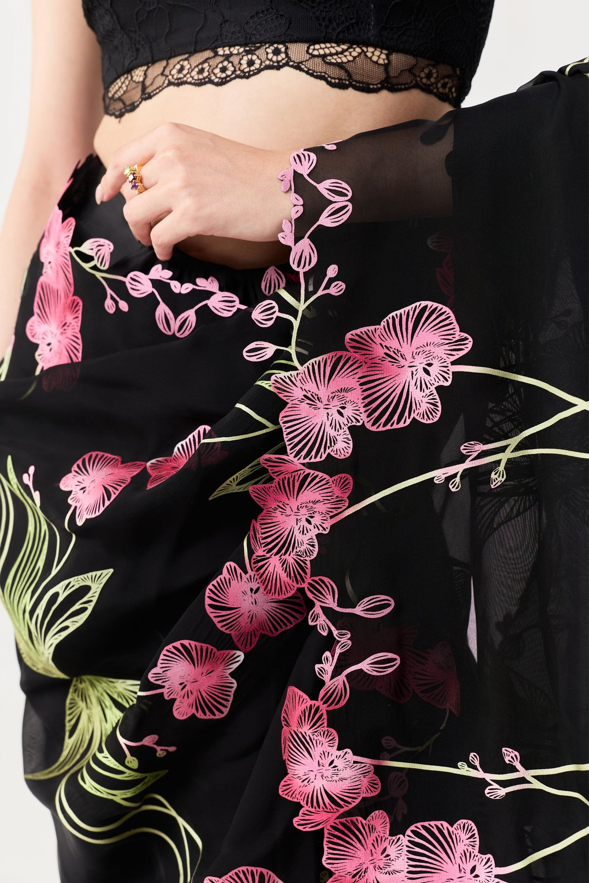 Wild Orchid Prestitched Saree Set