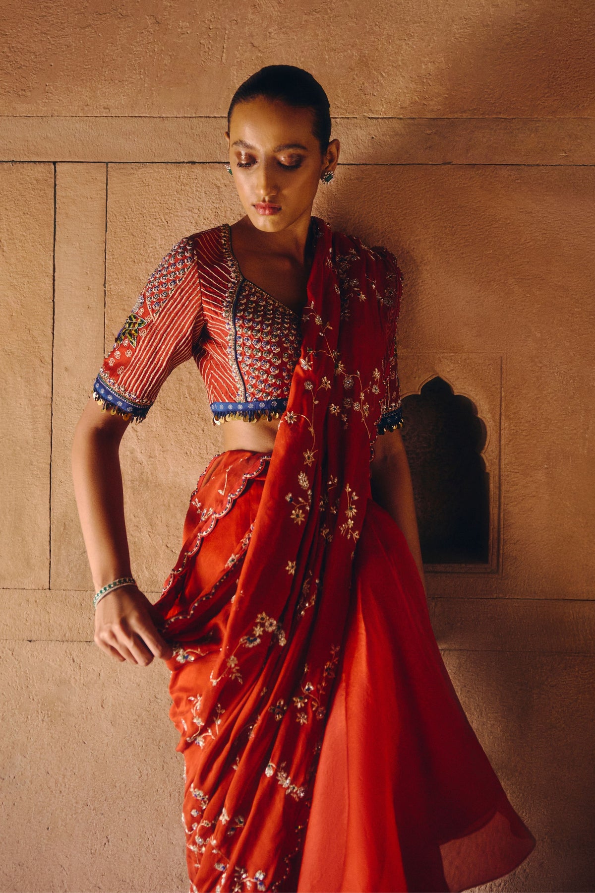 Crimson Draped Saree