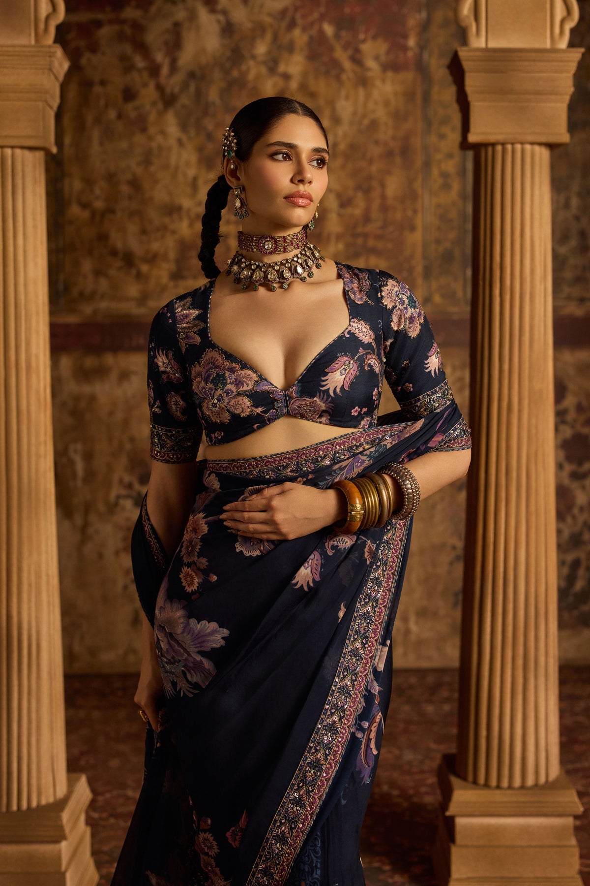Sayna Blue Draped Saree Set