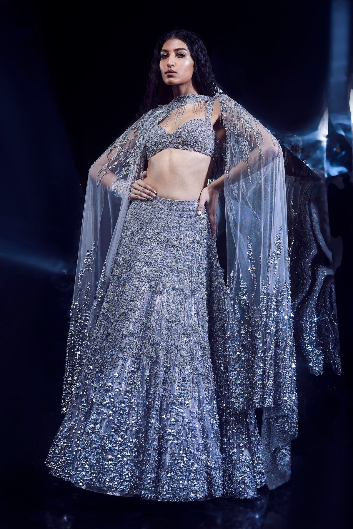 Charon Rose Steel Lehenga Set
