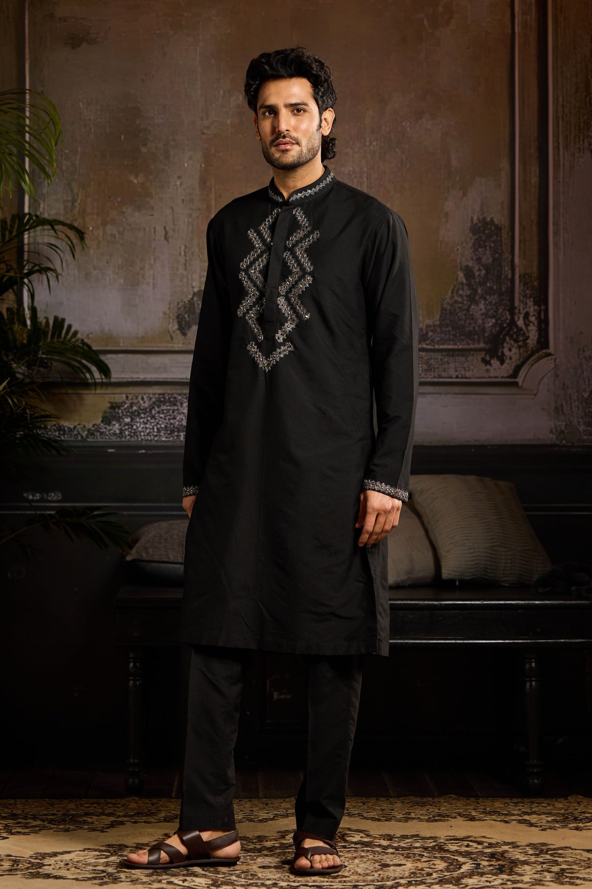 Black Gunmetal Embroidered Kurta set