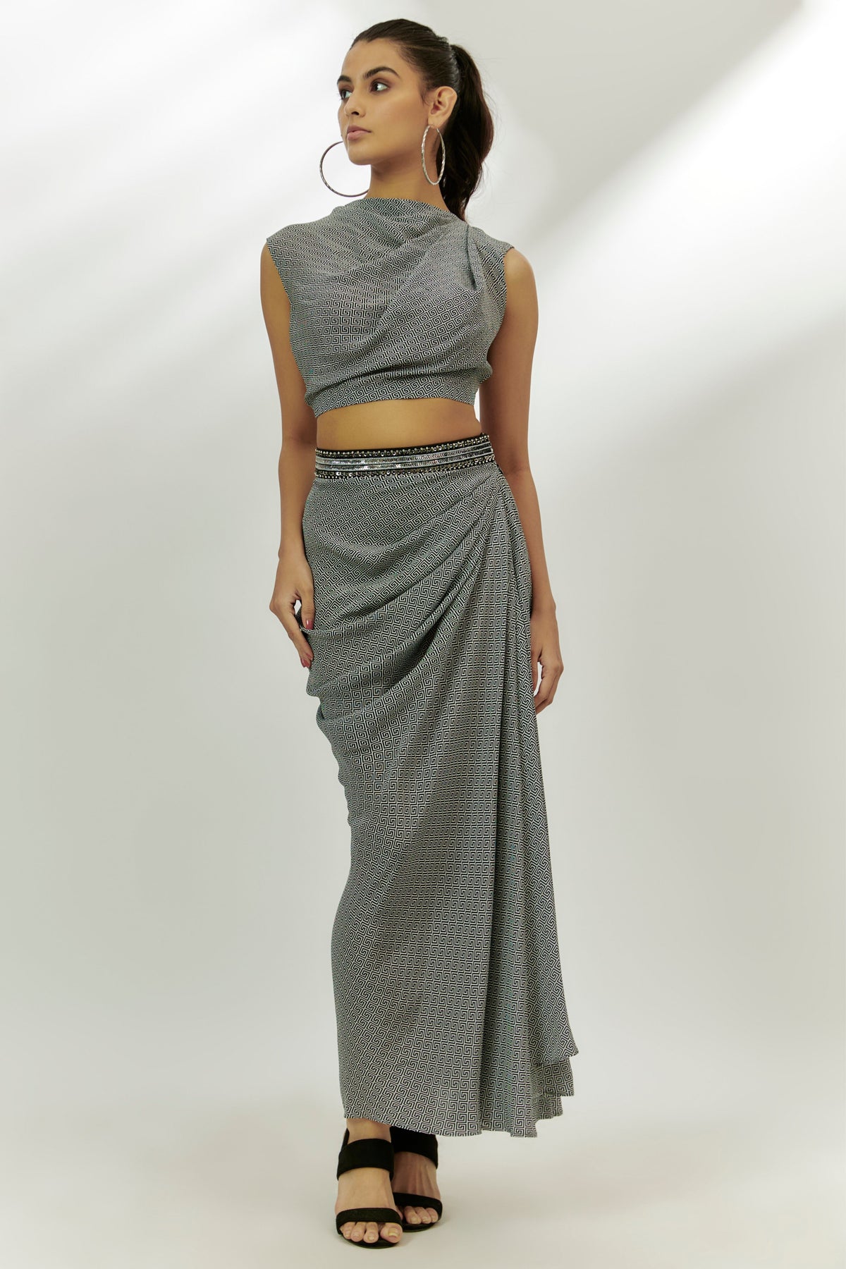 Black Printed Cape Set