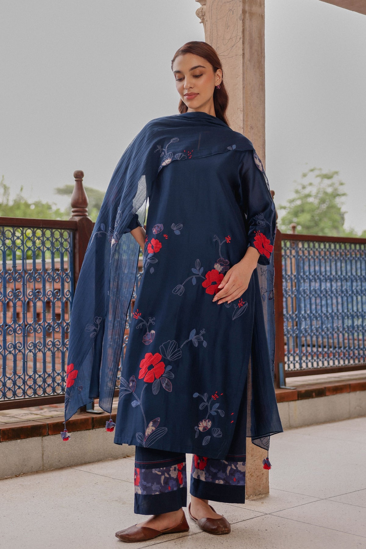 Indigo Bloom Applique Kurta Set