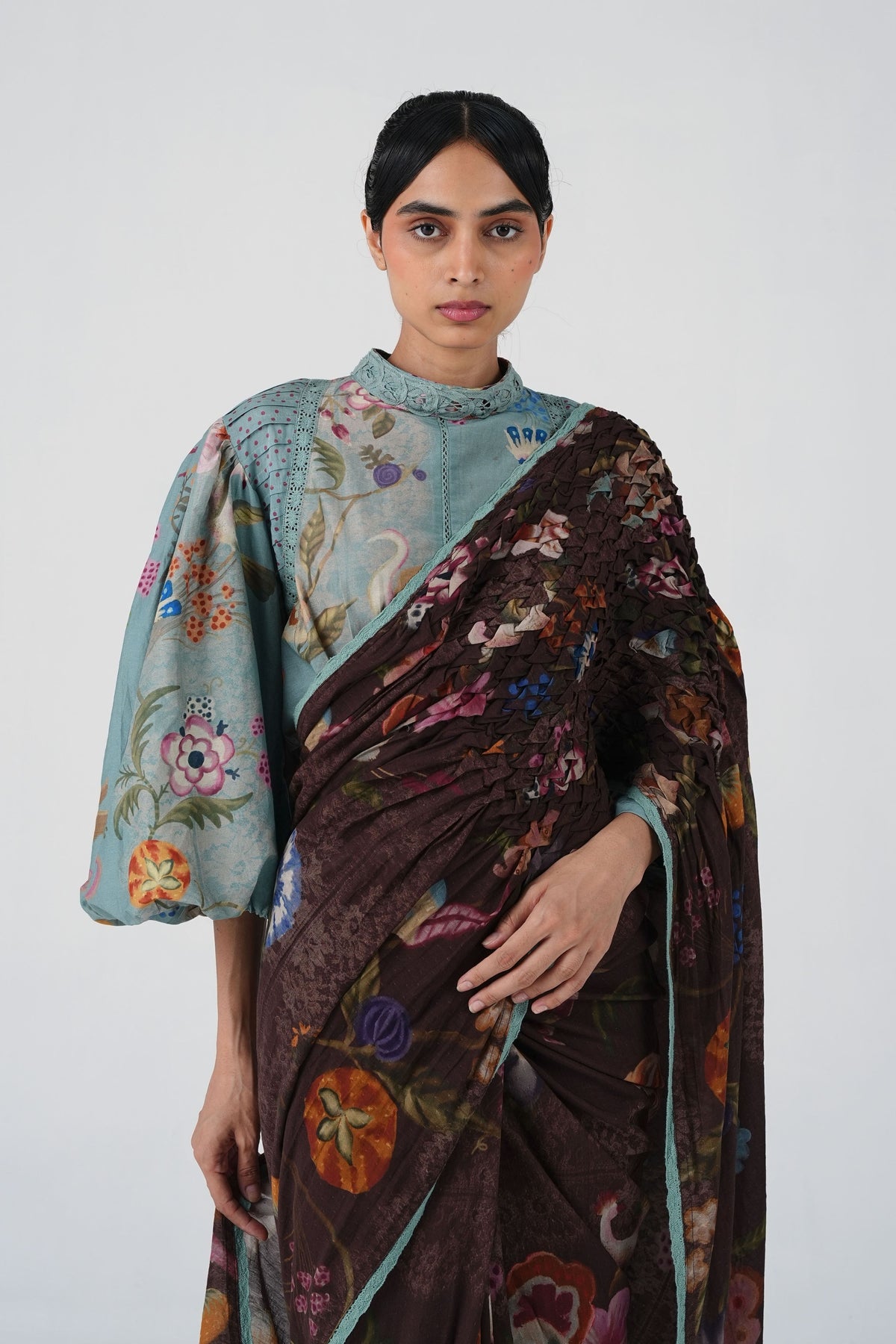 Smocked Floral Saree