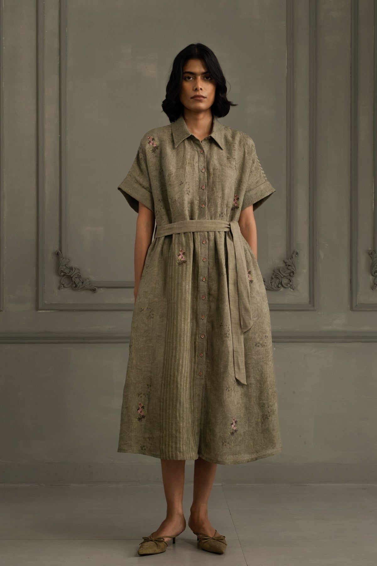Sage Green Embroidered Dress