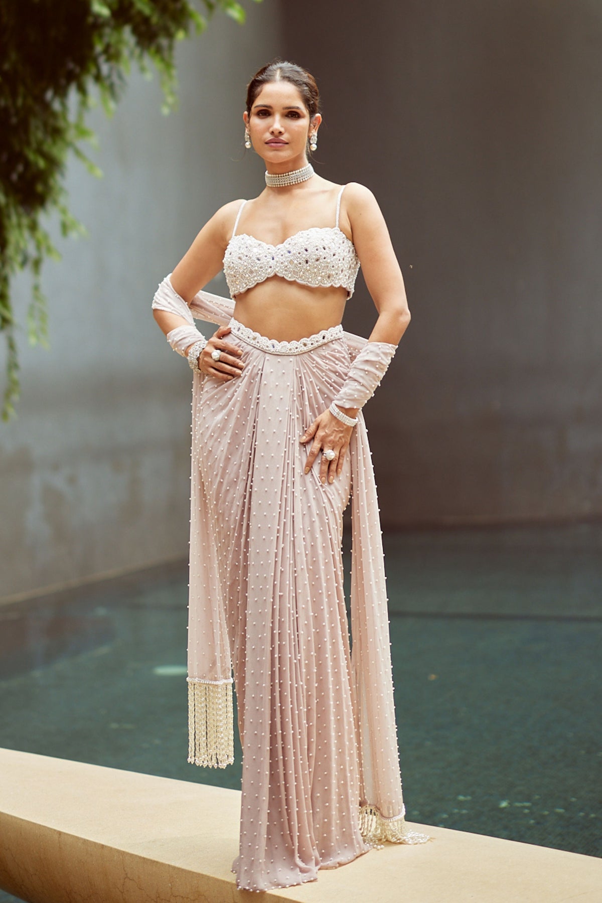 Satin Draped Skirt Set