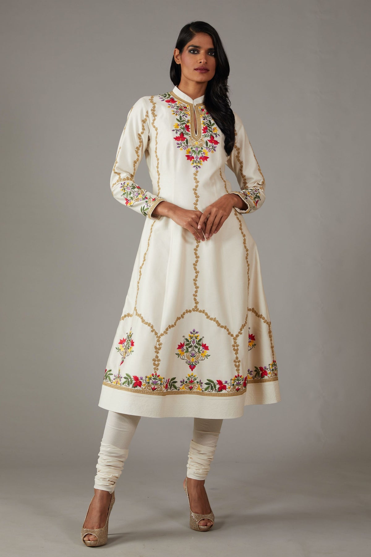 Ivory Embroidered Anarkali Set
