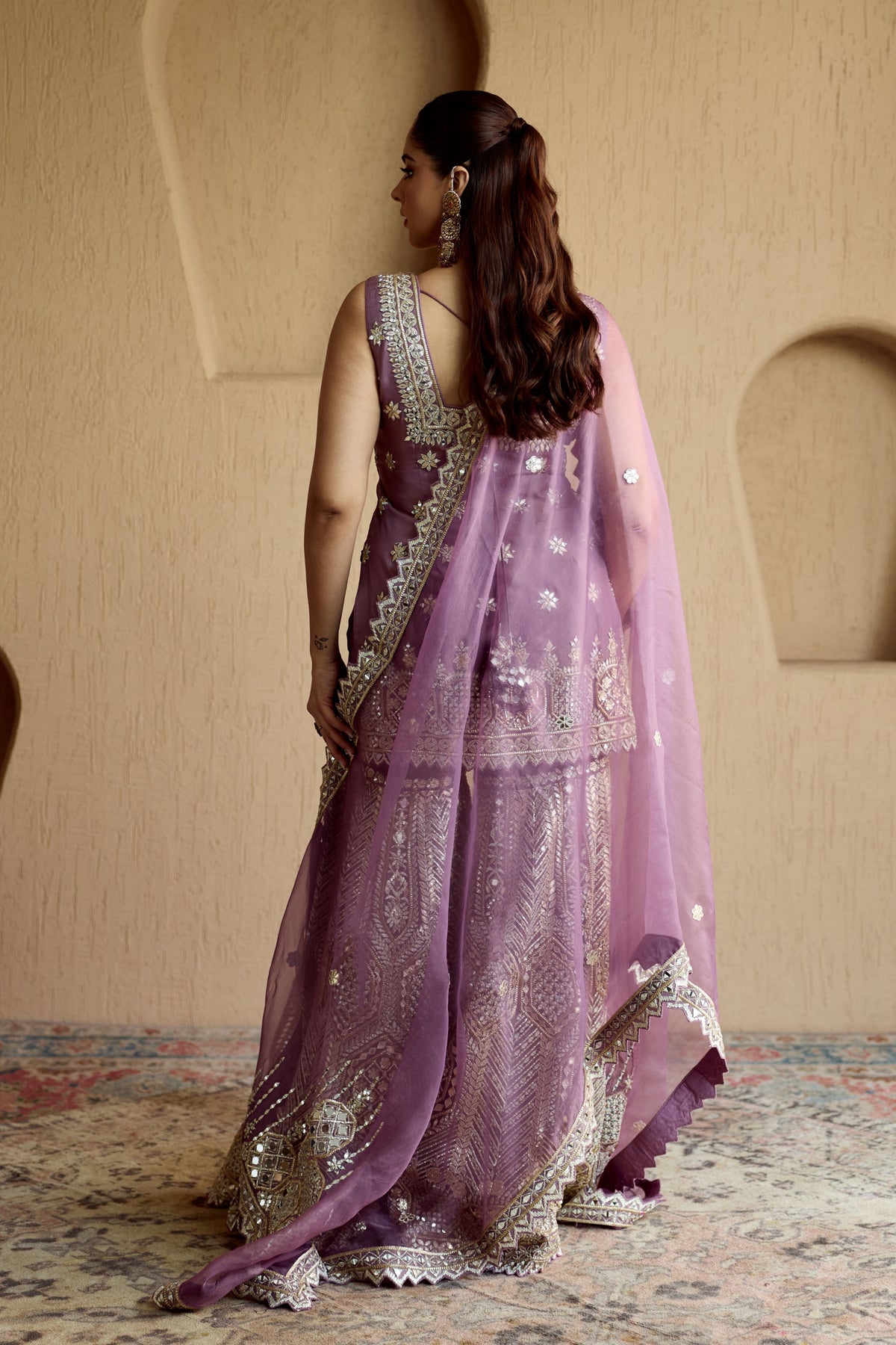Purple Tissue Kurta Garara Set