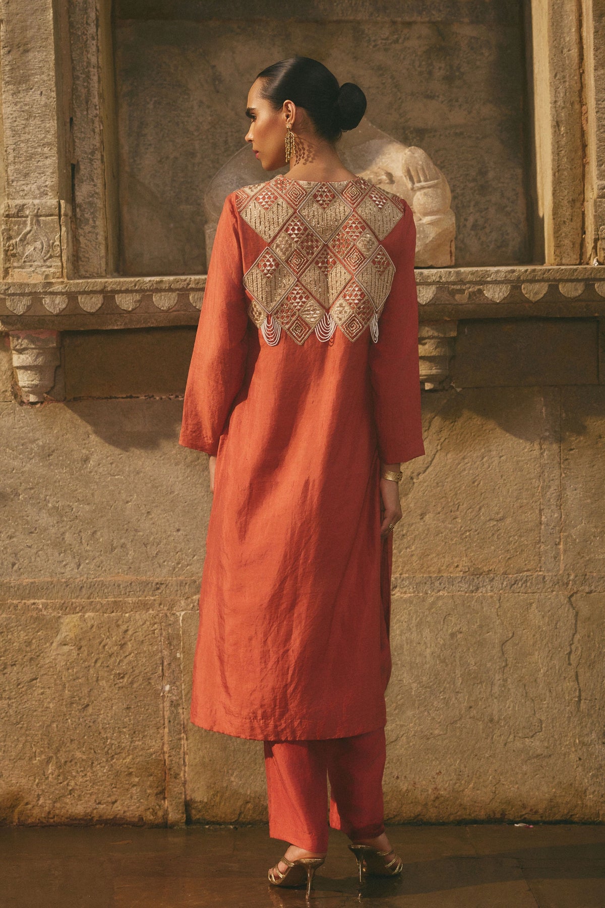 Red Rust Kurta Set