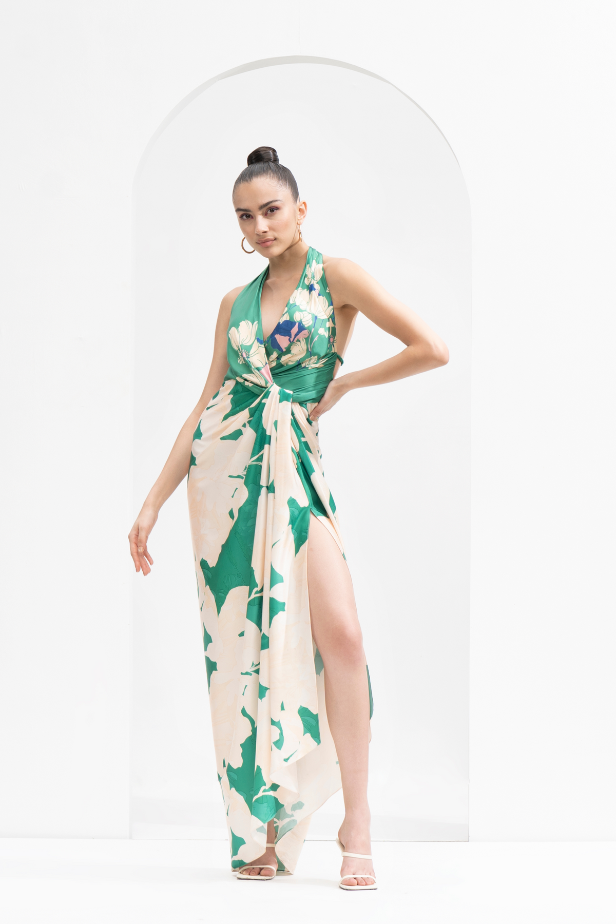 Printed Draped Halter Neck Dress