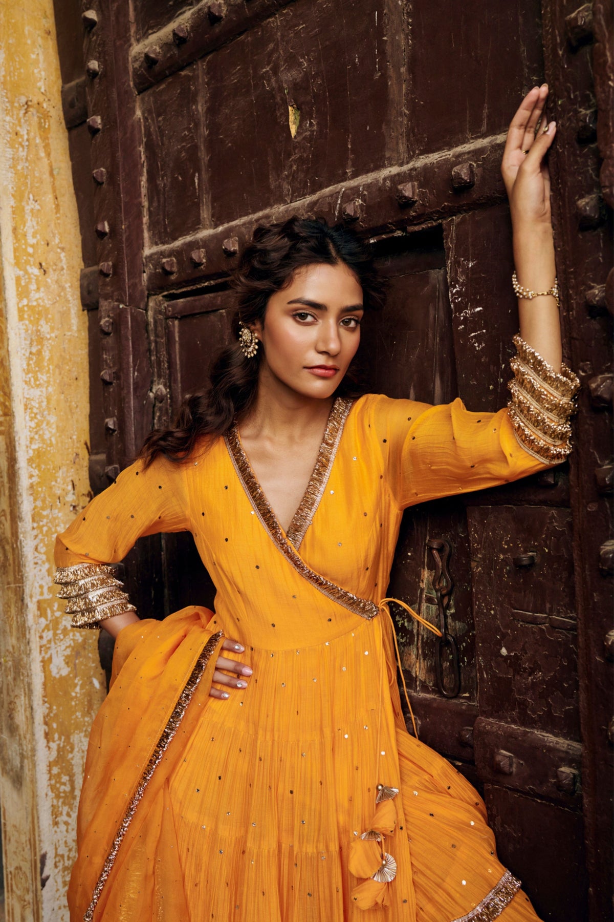 Saffron Tiered Angrakha Set