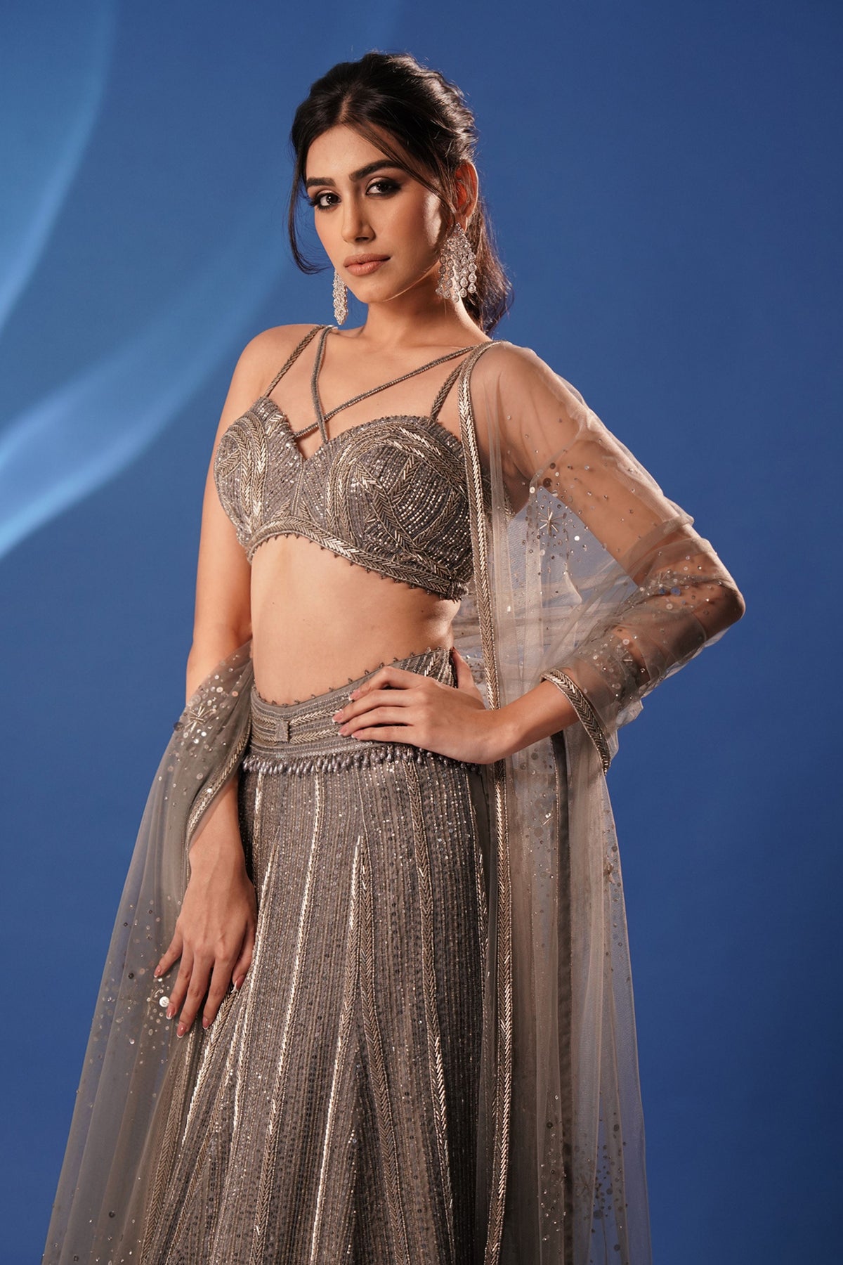 Soft Grey Embroidered Lehenga Set