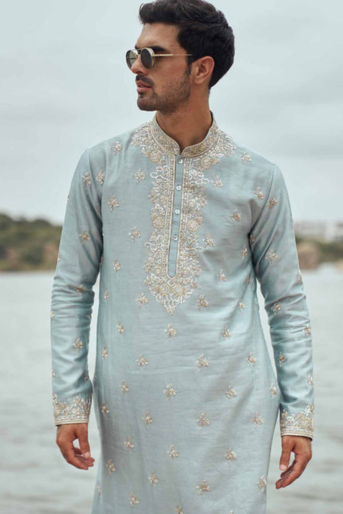 Powder Blue Chanderi Kurta Set