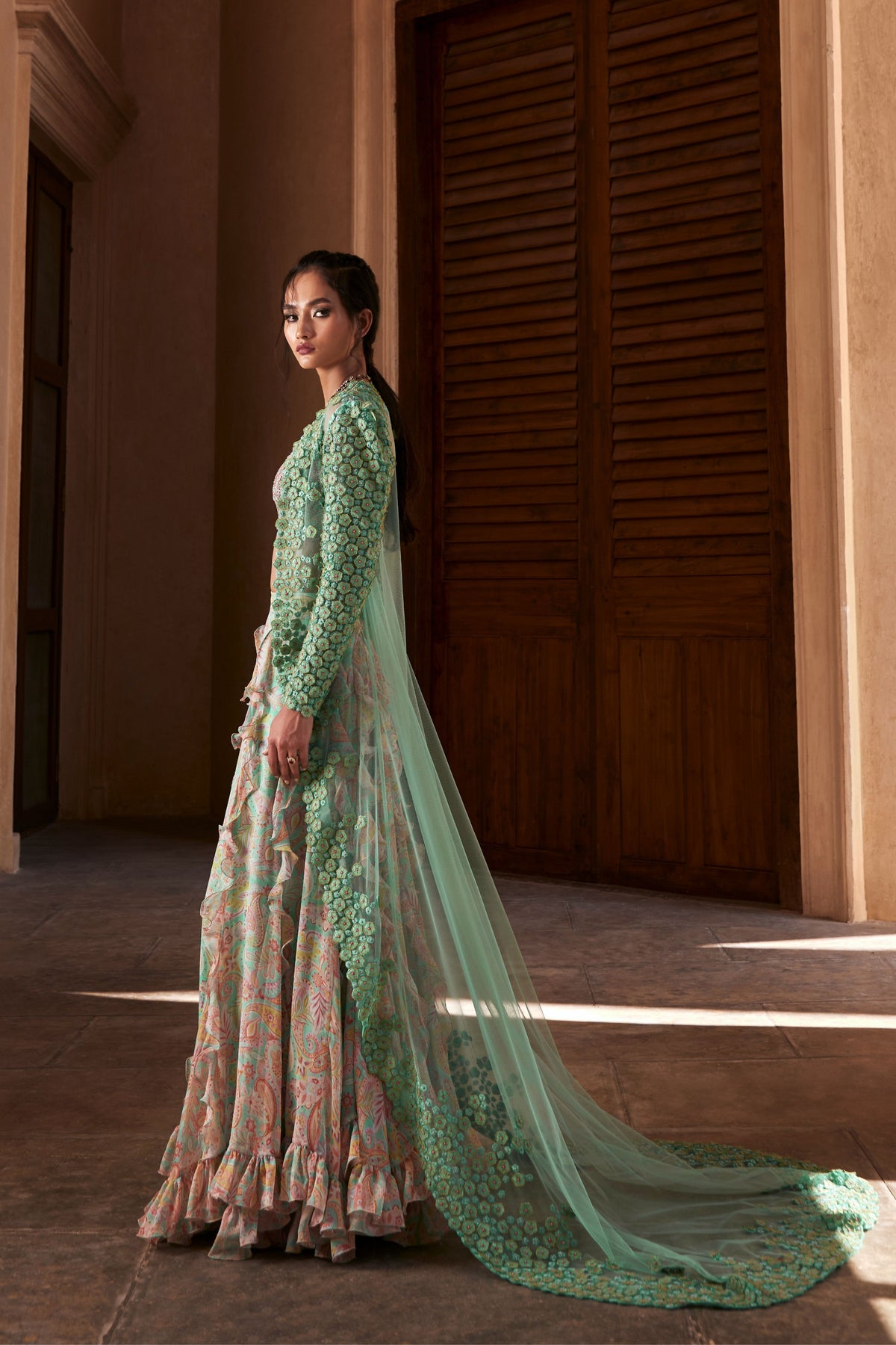 Chiffon Lehenga with Tulle Jacket