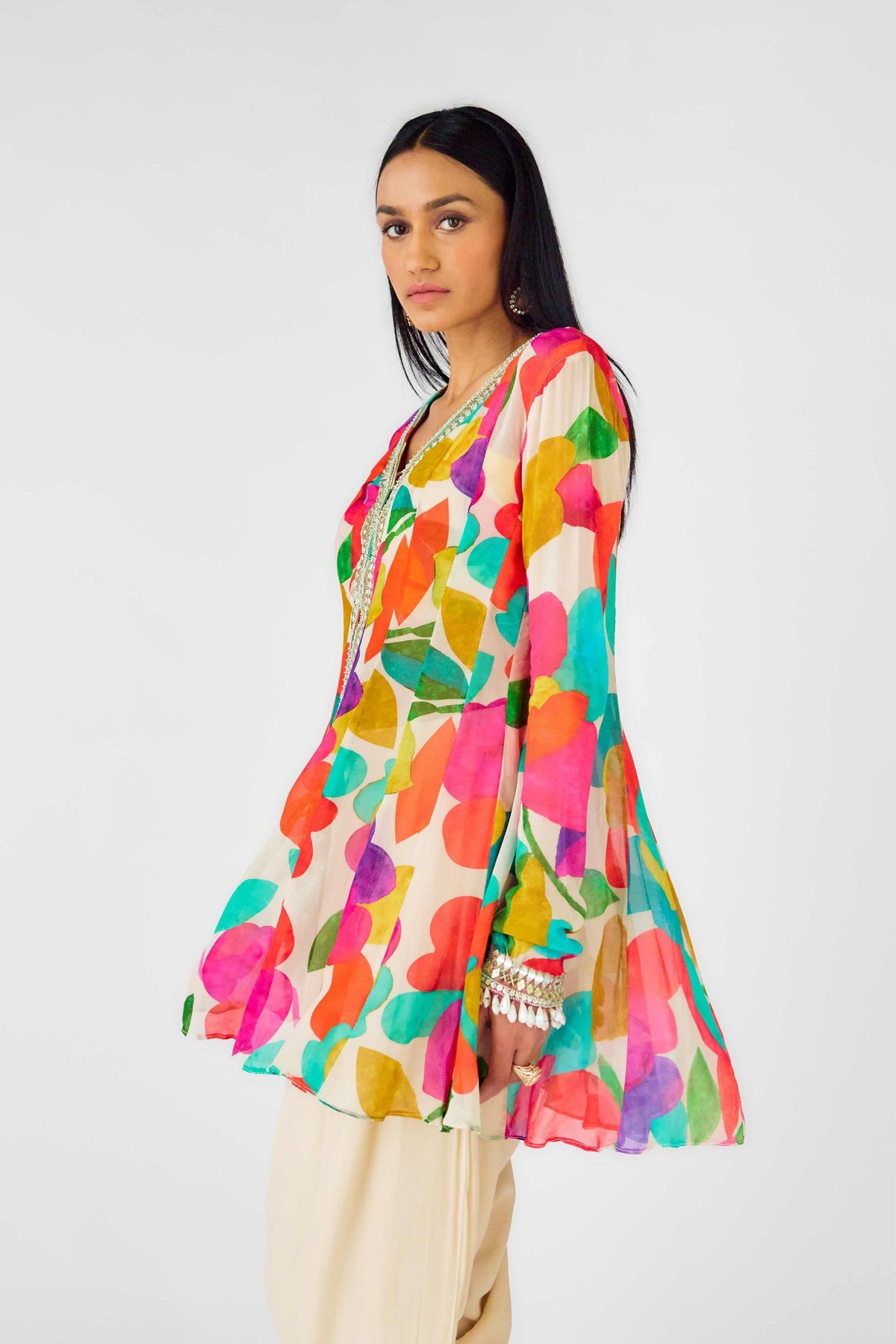 Multicolor Abstract Dhoti Set