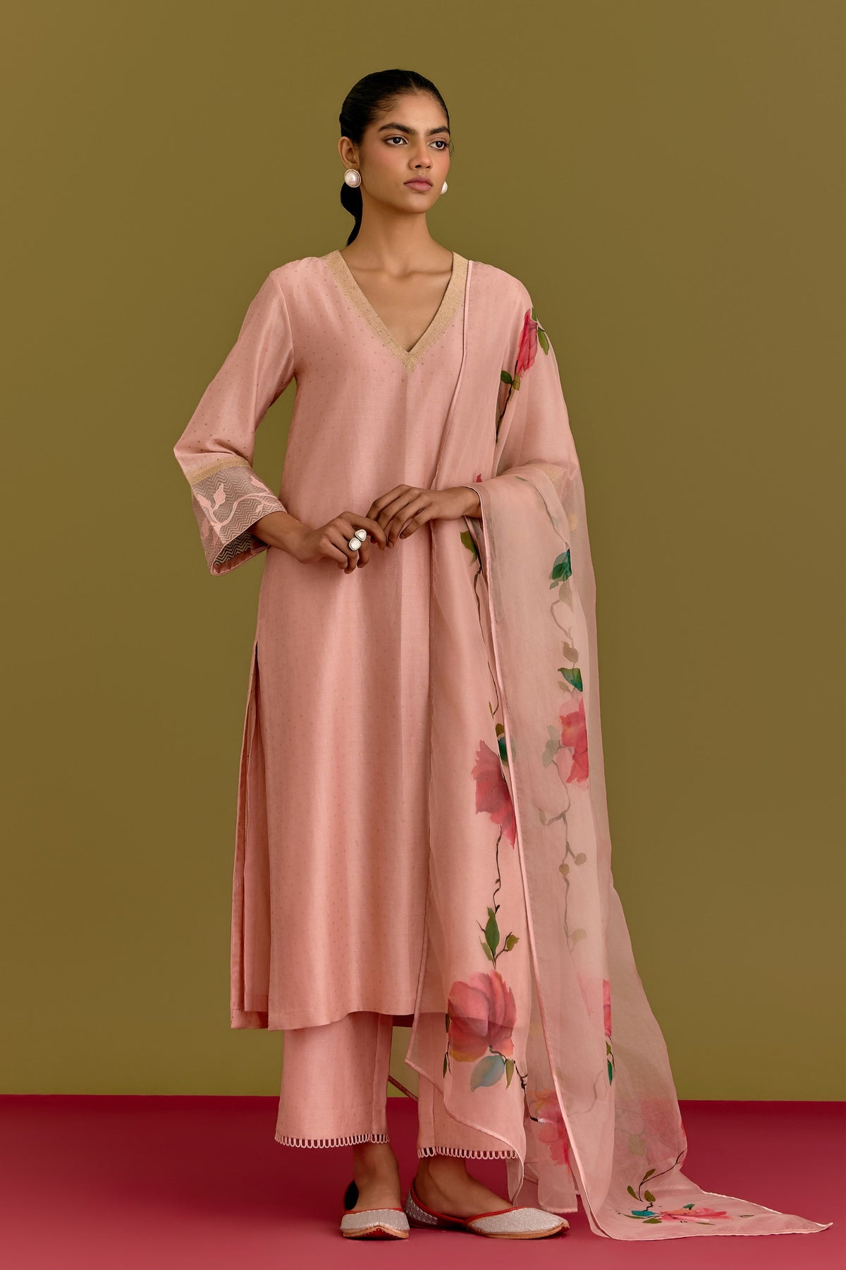 Pink Hand Painted Kurta Set