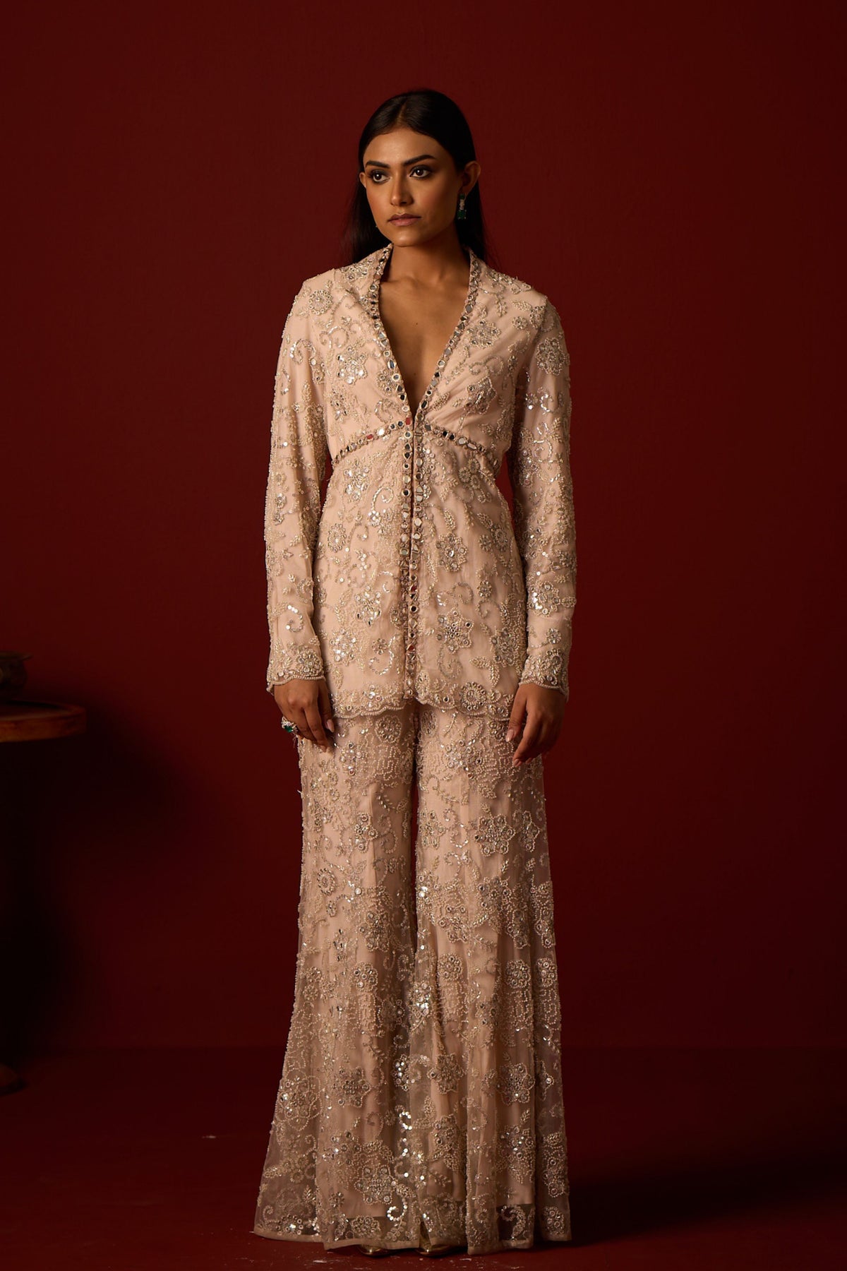 Ivory Blush Mirror Work Sharara