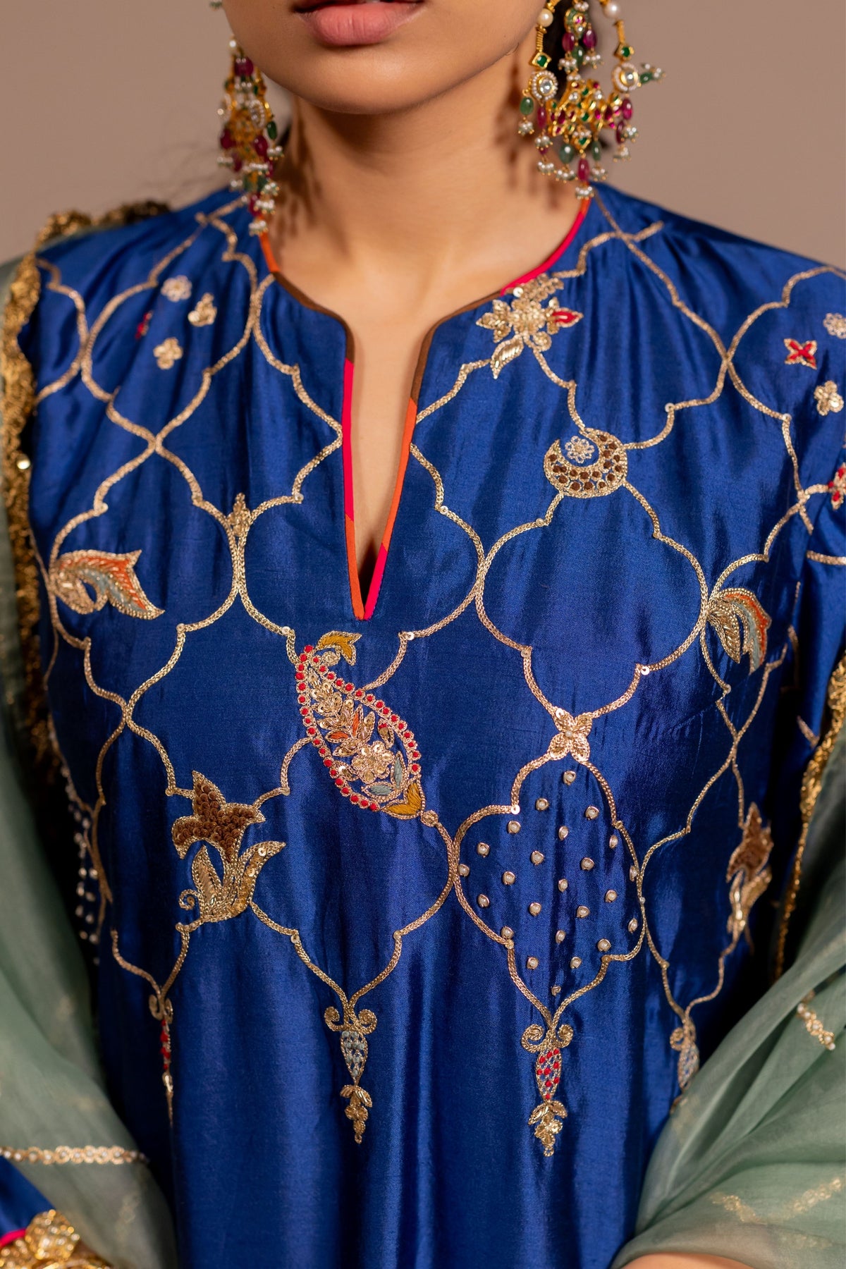 Mesh Blue Kurta Set With Dupatta
