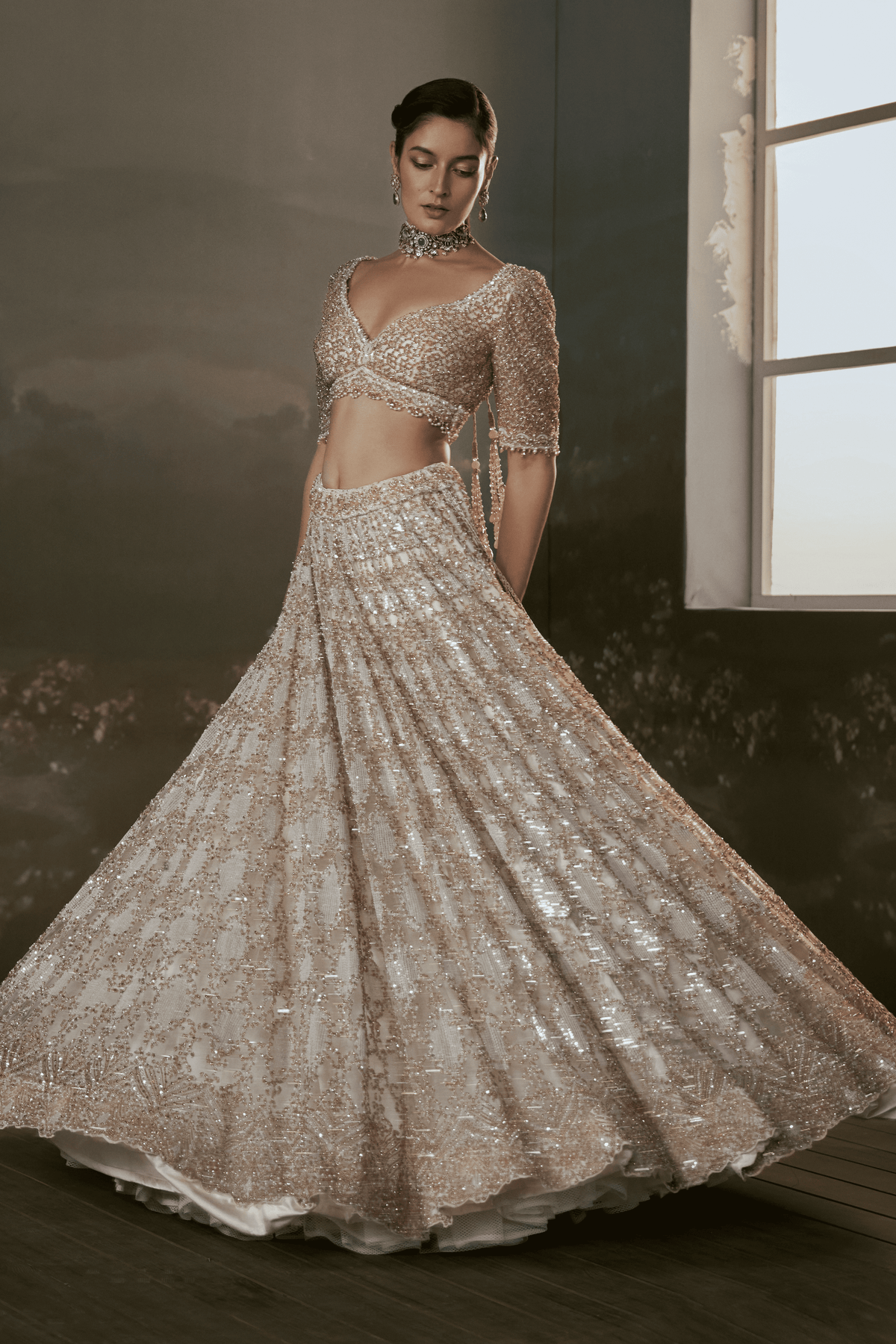 Ivory and Gold Lehenga Set