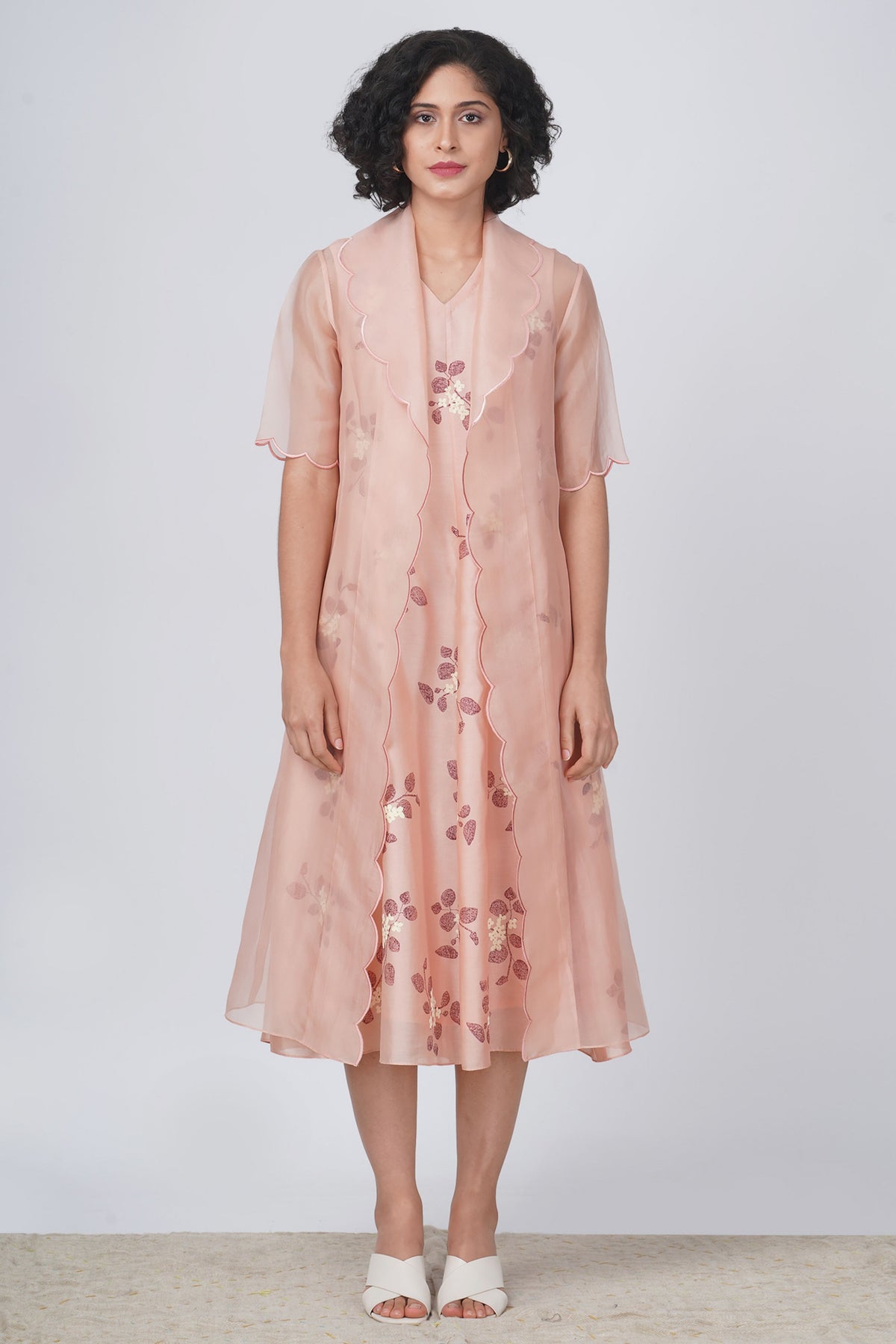 Old Rose Scalloped Collar Dress