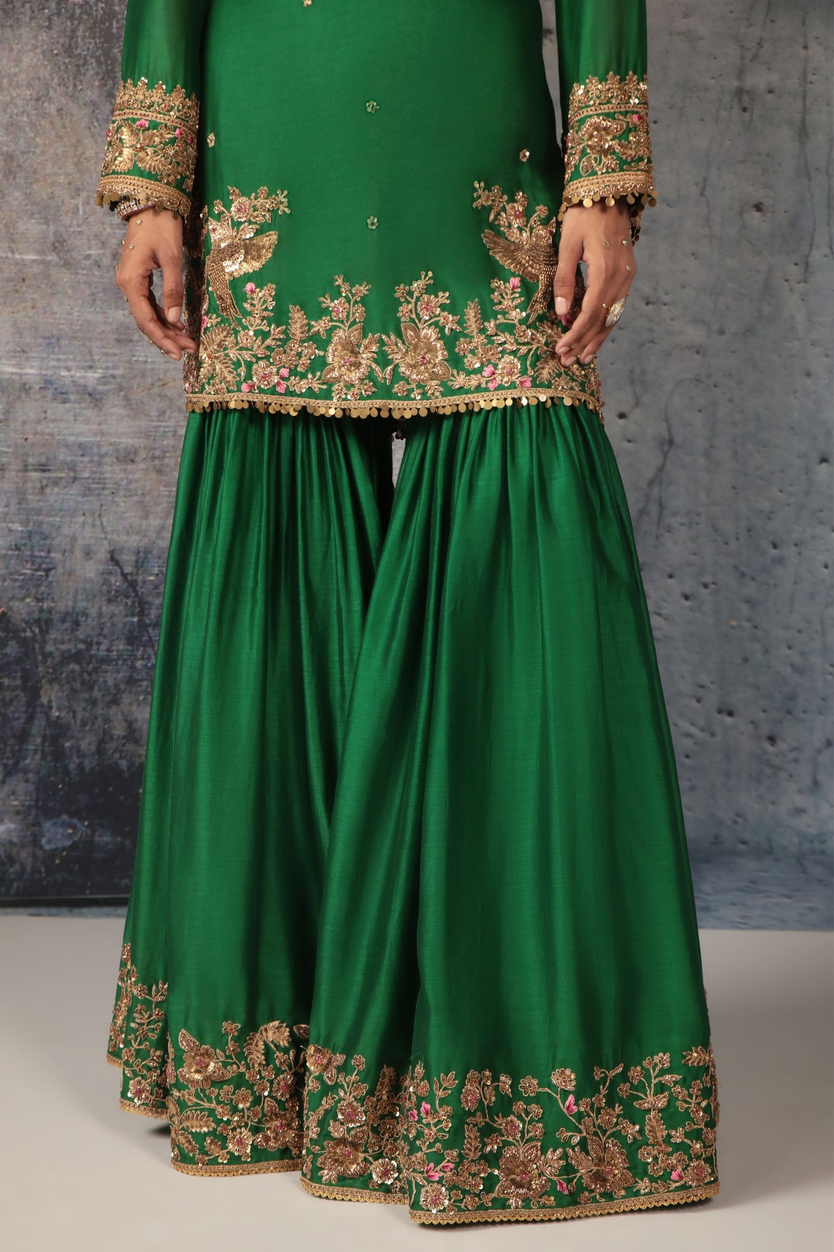 Green Heavy Sharara Set