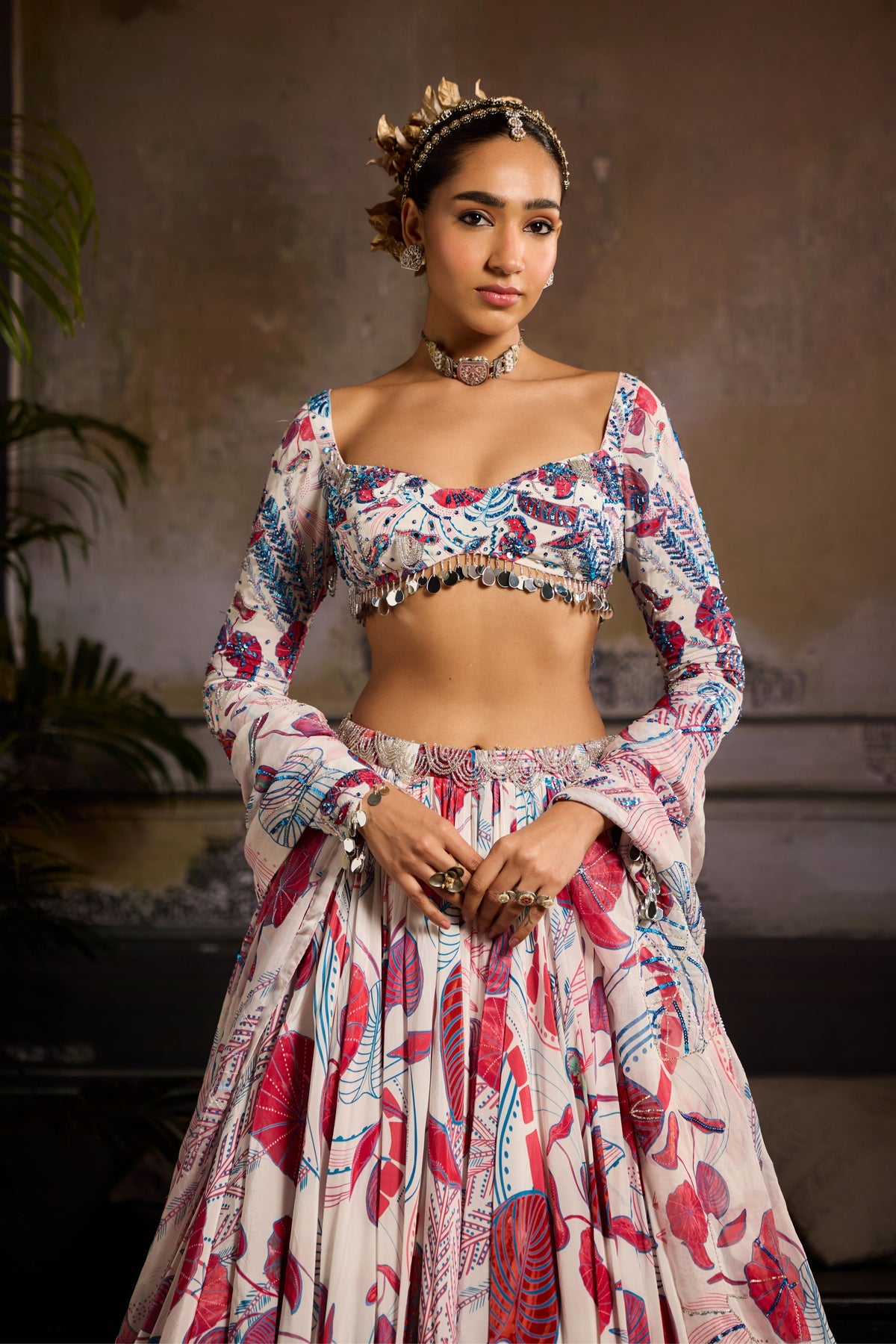 White and Pink Lehenga Set