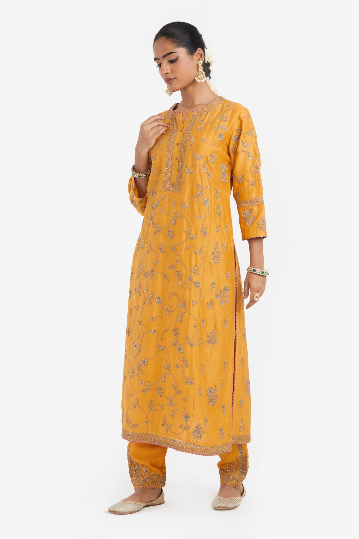 Deep Yellow Chanderi Kurta Set