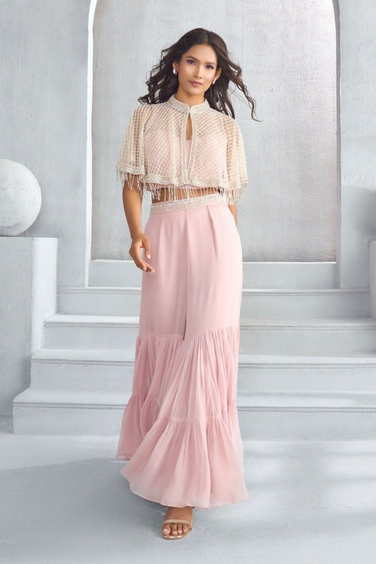 Pink short jacket sharara set