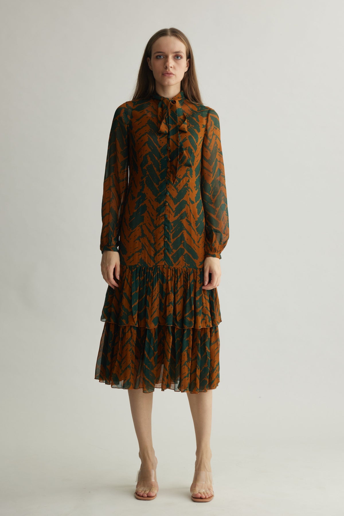 Green Chevron Midi Dress