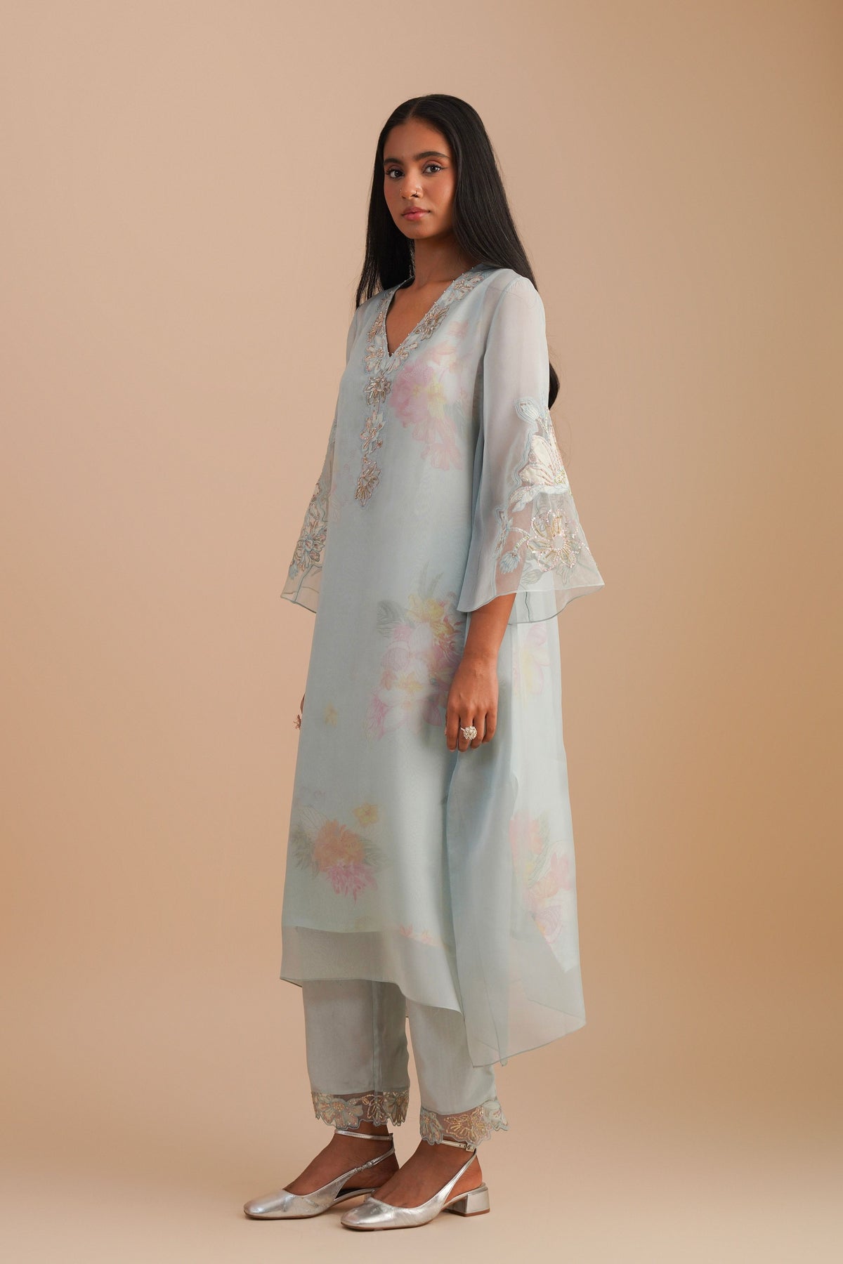 Powder Blue Organza Kurta Set