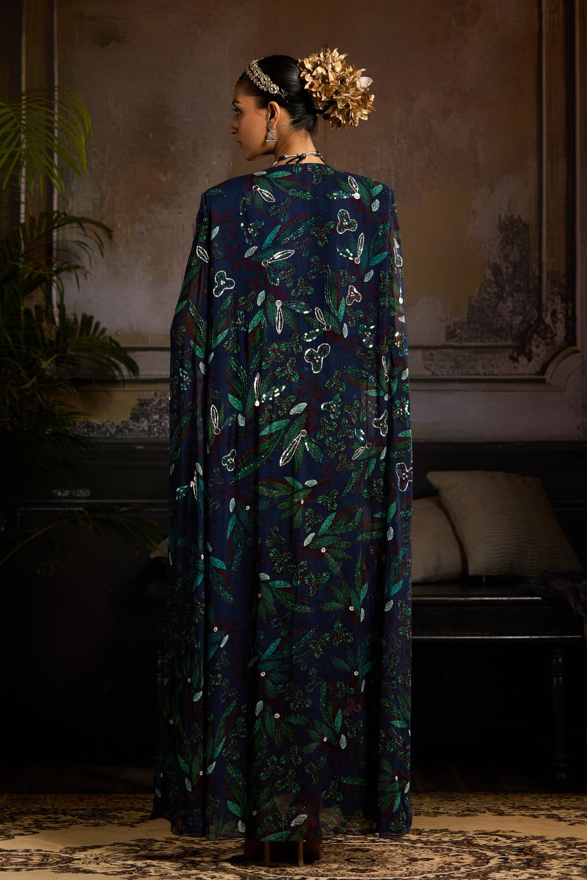 Dark Blue Print Cape Set