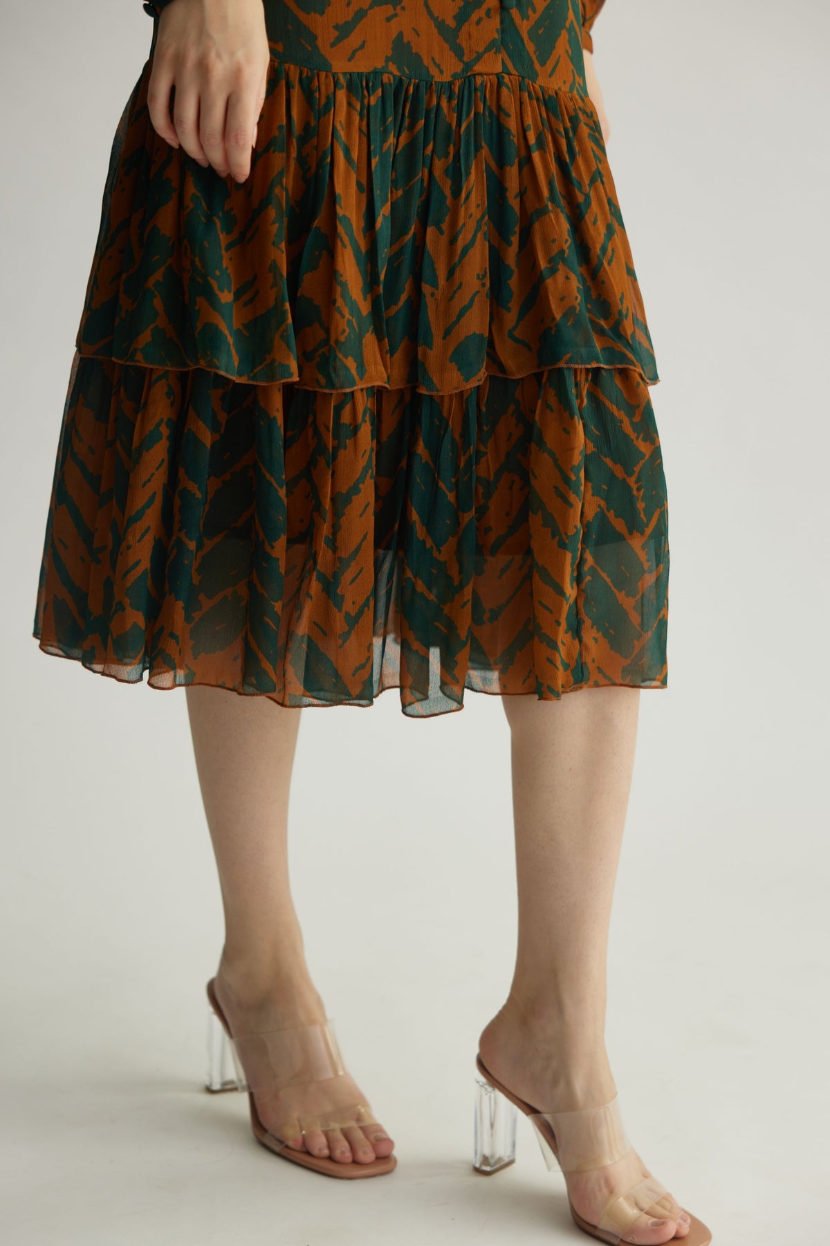 Green Chevron Midi Dress