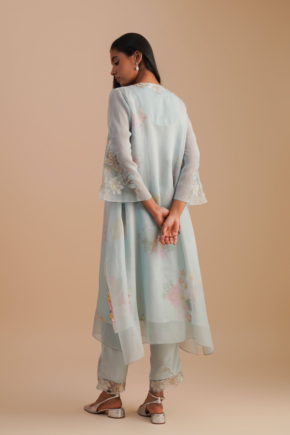 Powder Blue Organza Kurta Set