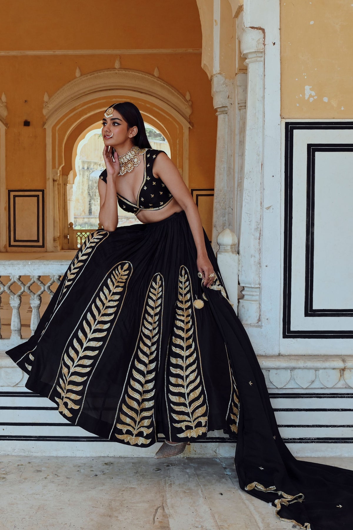 Black Embroidered Lehenga Set