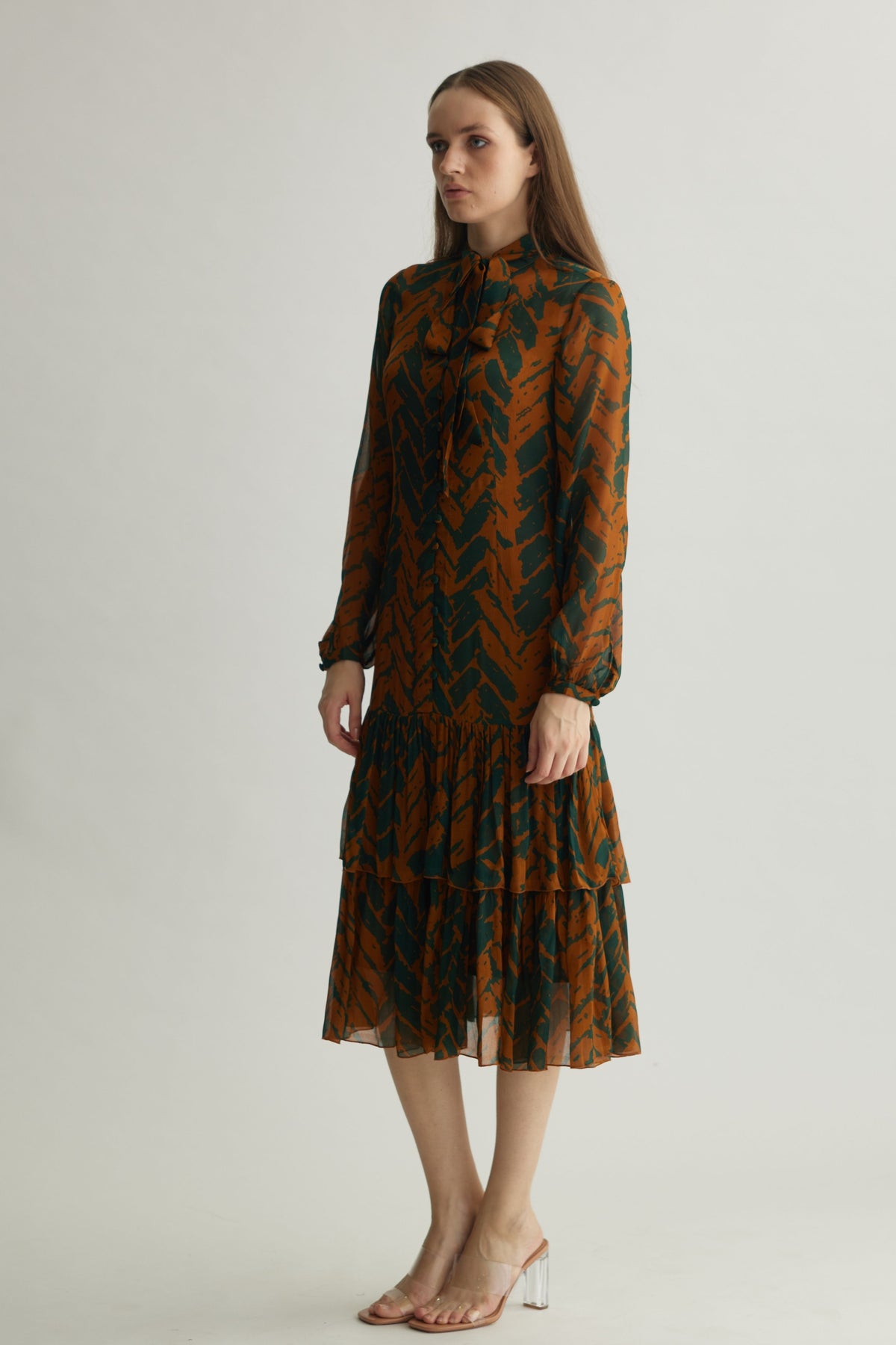 Green Chevron Midi Dress