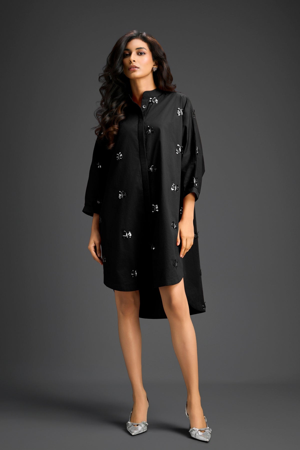 Black Oversized Cotton Shirt Dress