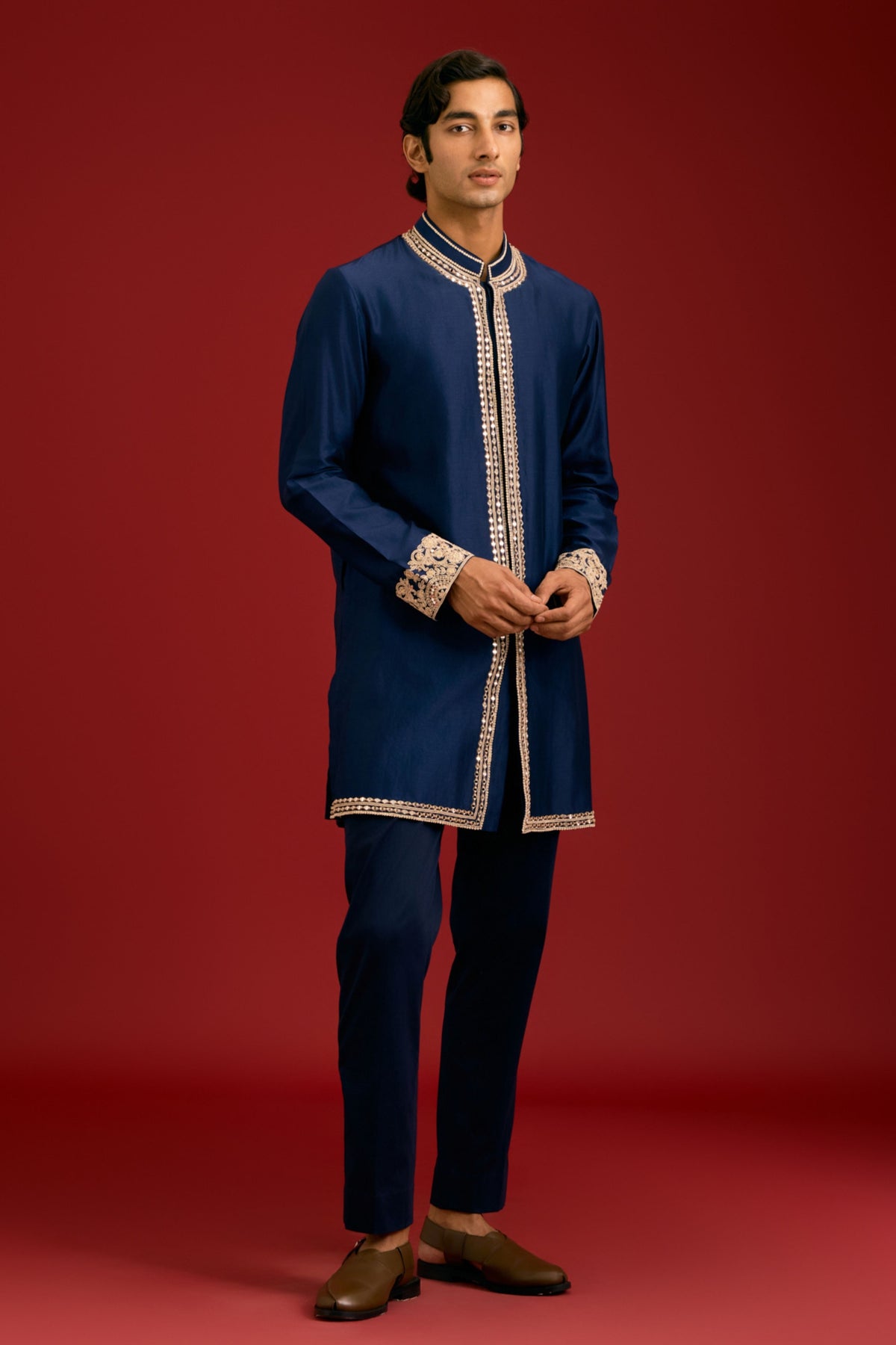 Navy Chanderi Cotton Kurta set