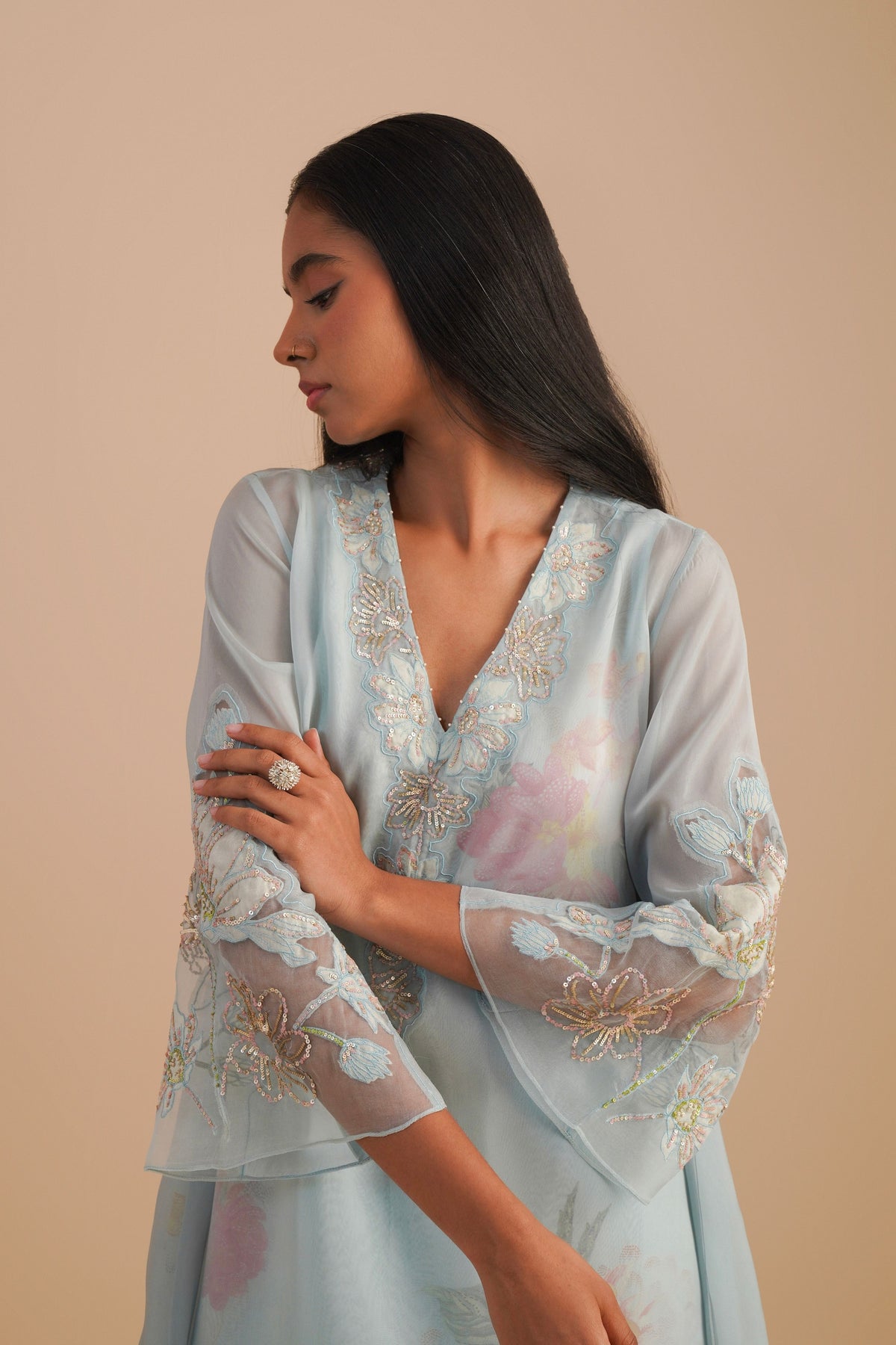 Powder Blue Organza Kurta Set