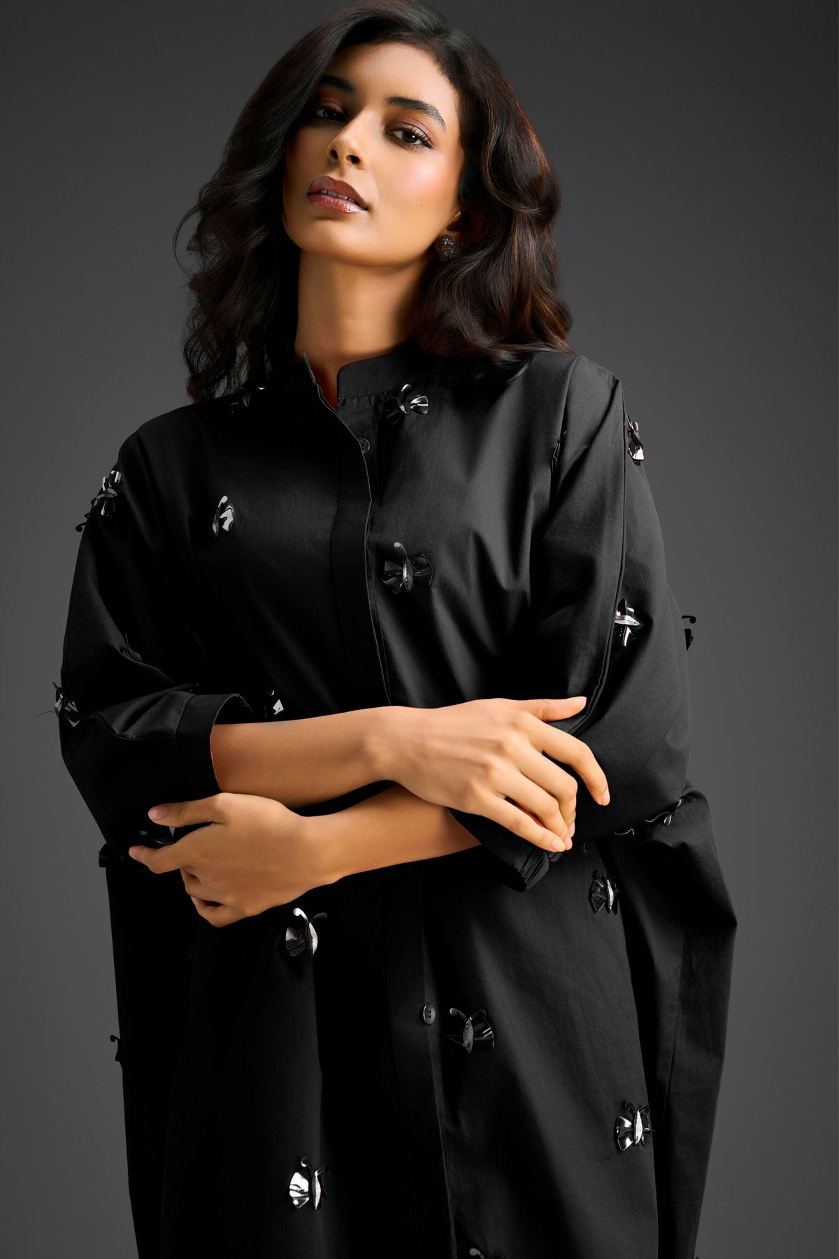 Black Oversized Cotton Shirt Dress