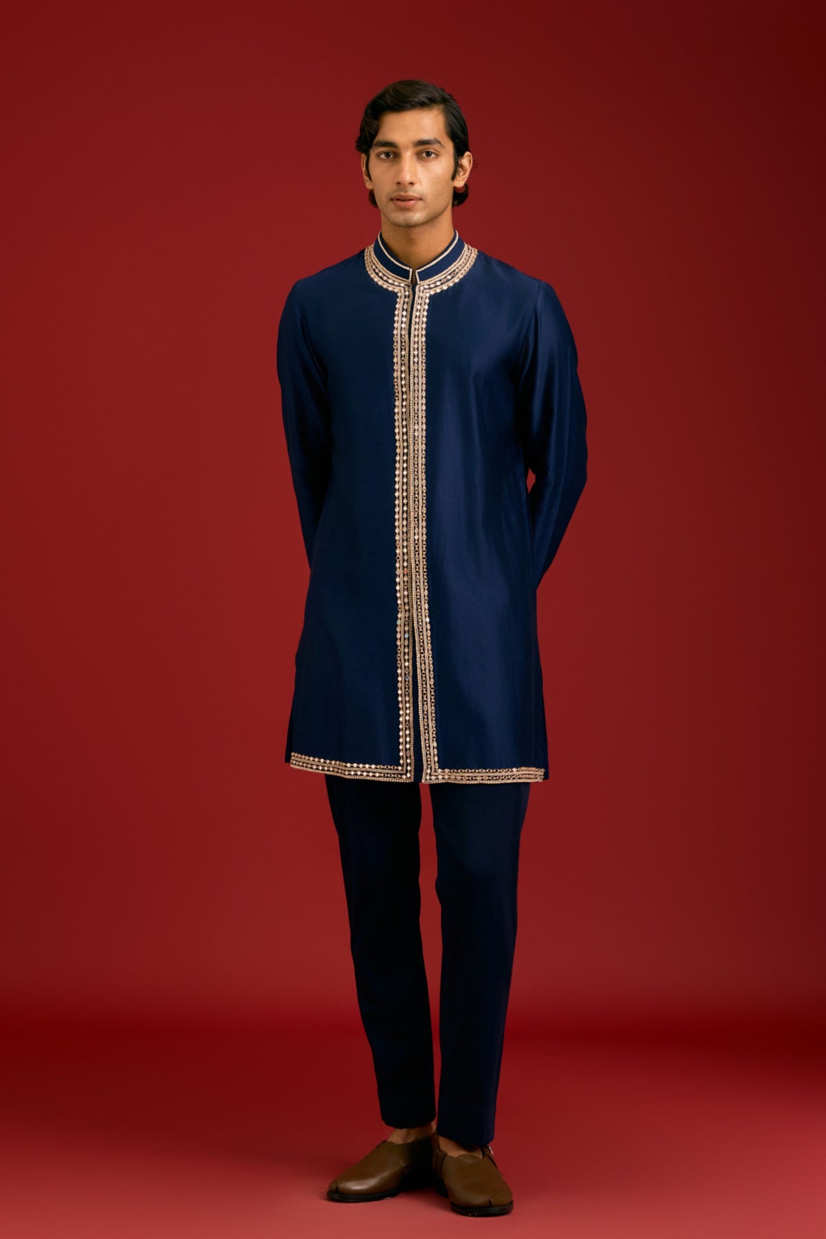Navy Chanderi Cotton Kurta set