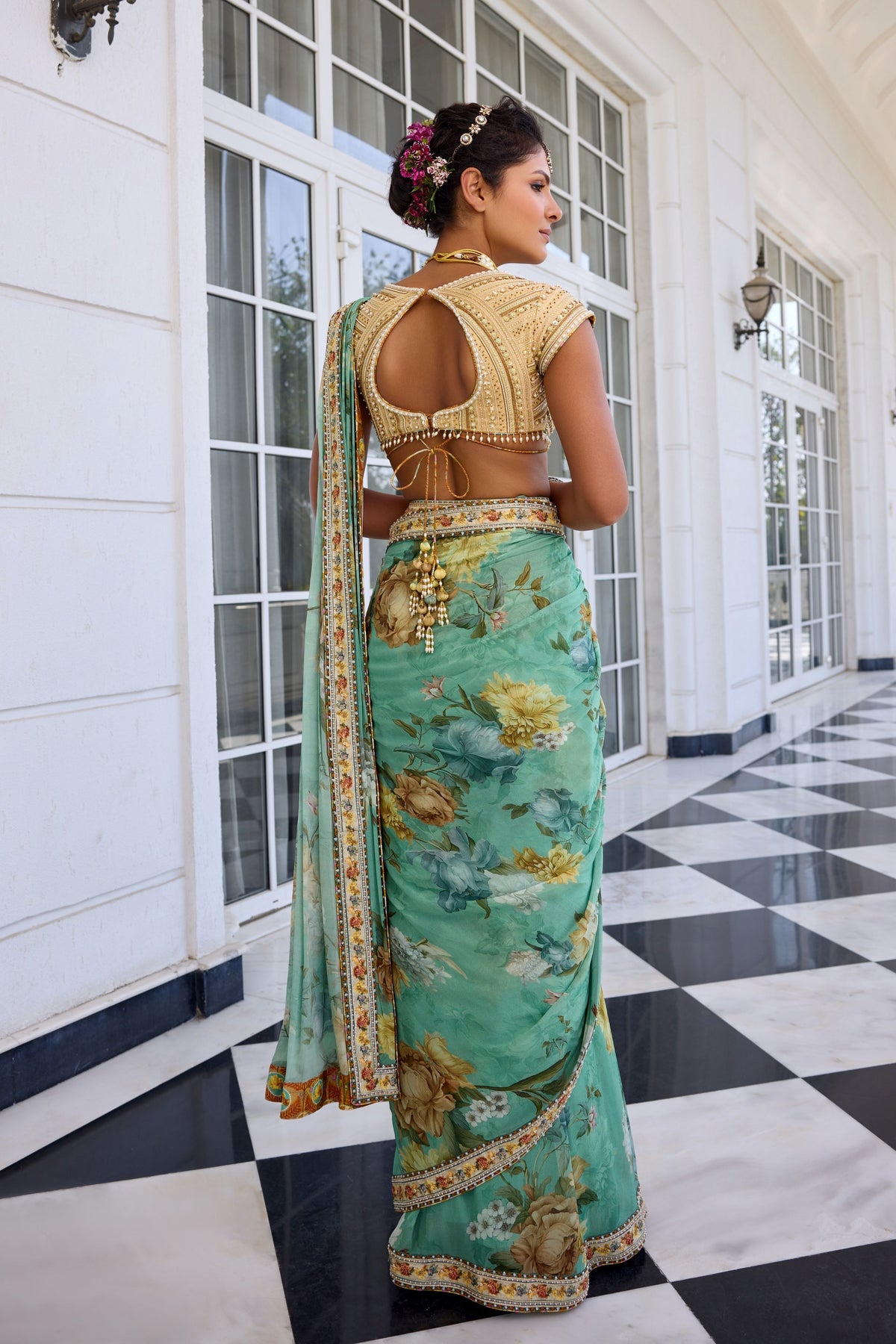 Frida Rama Draped Saree Set