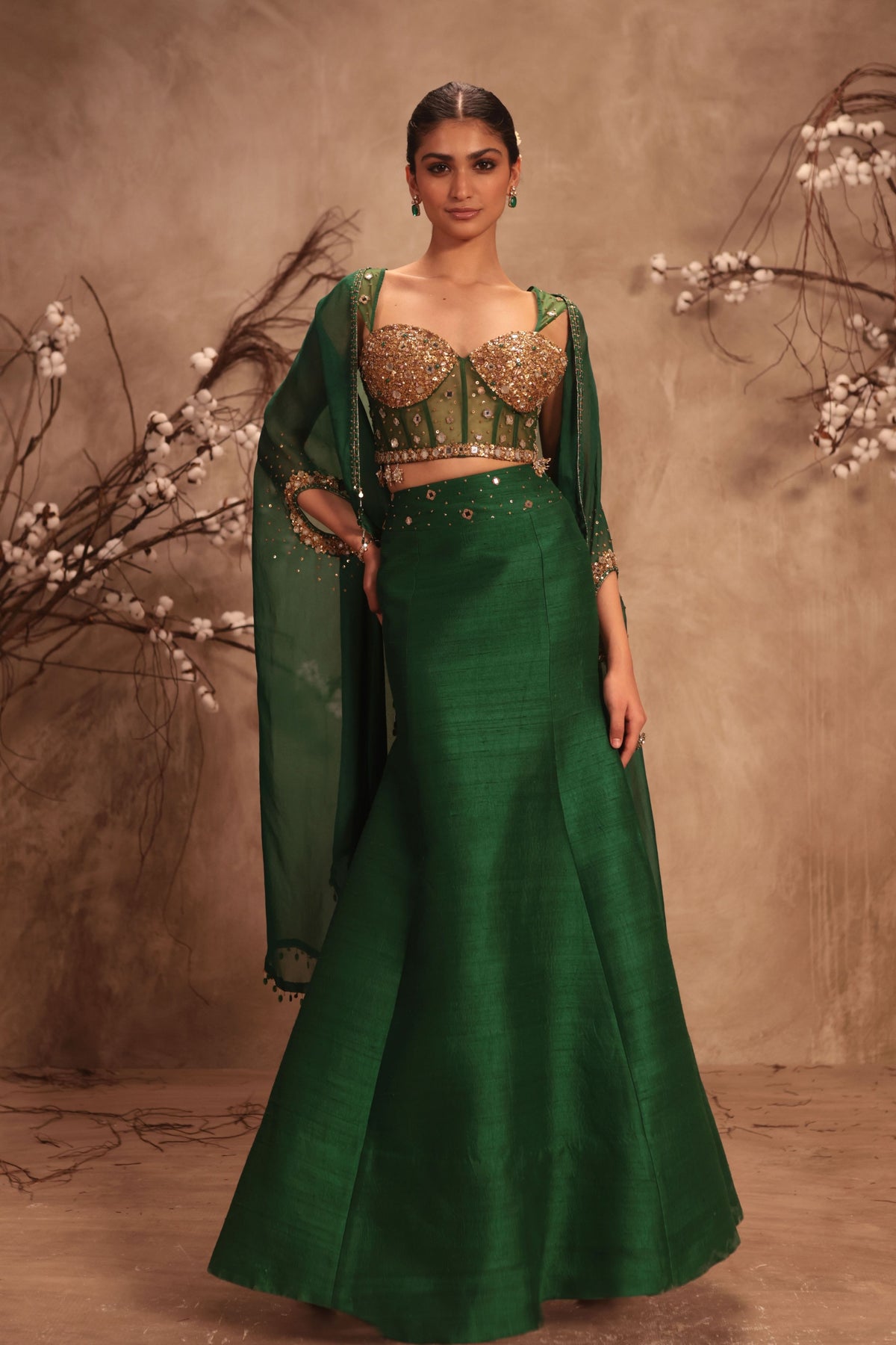 Green Cape Lehenga Set