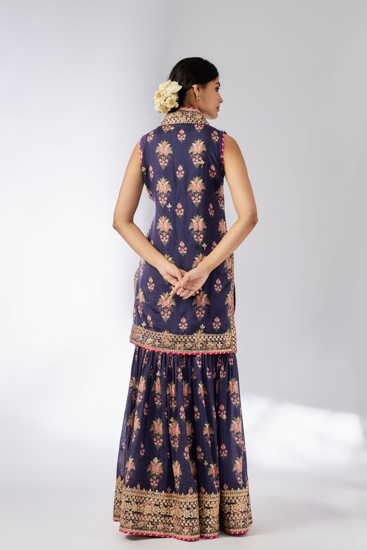 Navy Dhriti Sleeveless Sharara Set