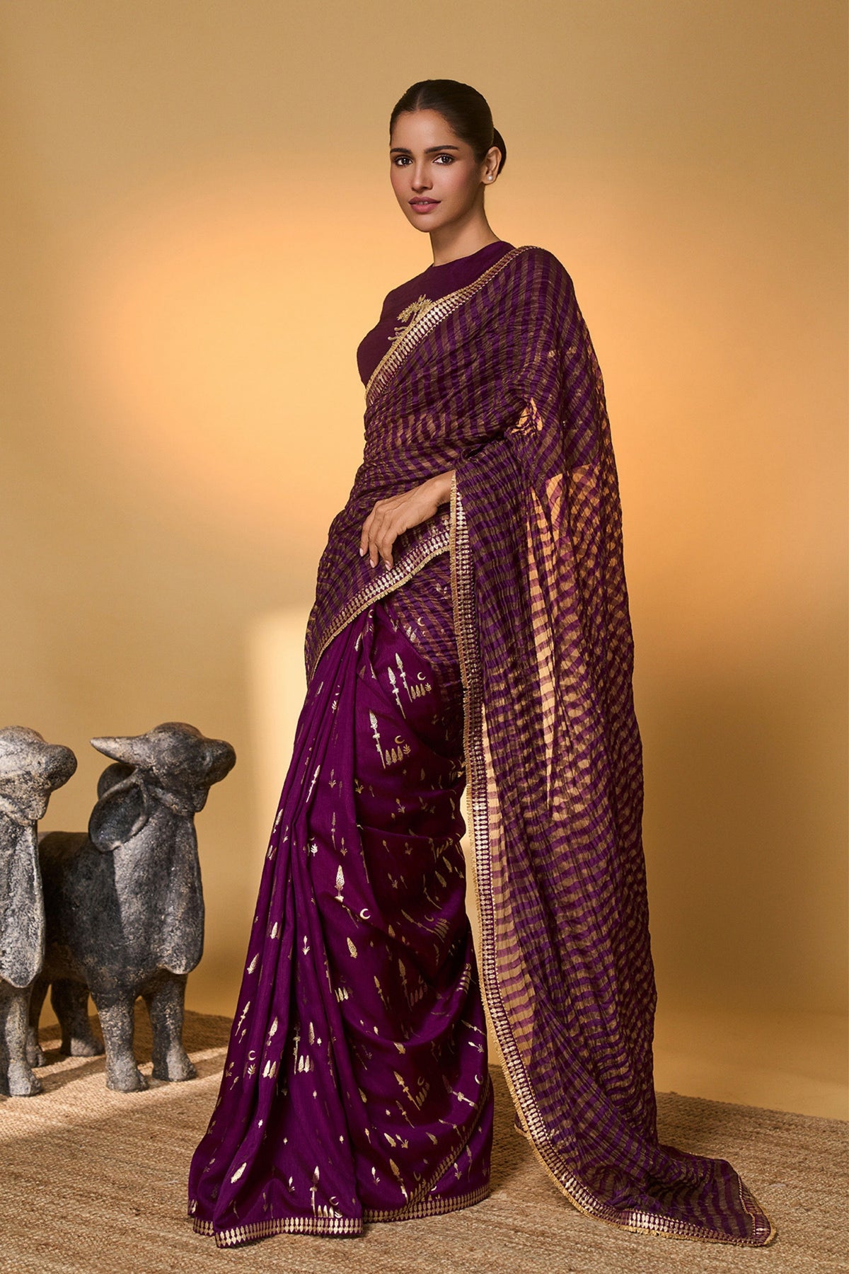 Purple Moonfield Zari Stripes Saree