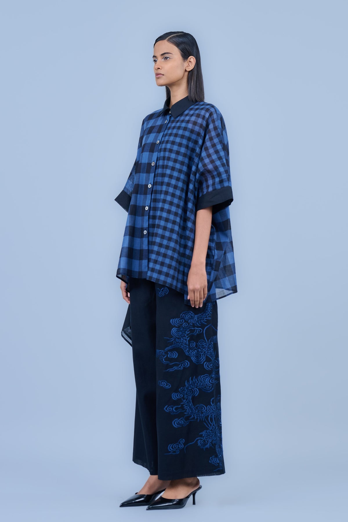 Yarn Dyed Cotton Space Blue Shirt