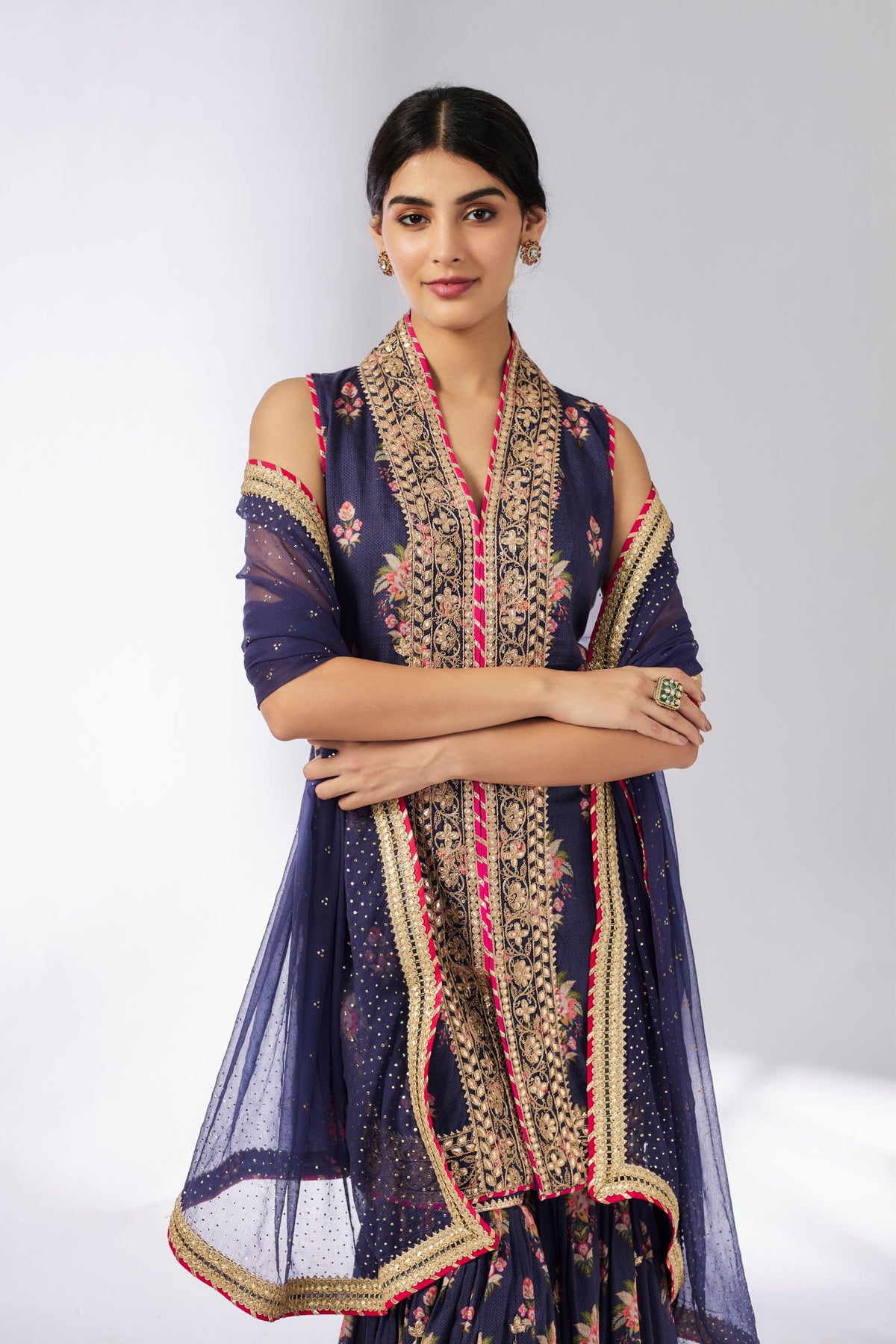 Navy Dhriti Sleeveless Sharara Set