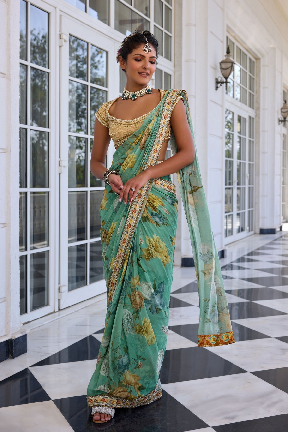 Frida Rama Draped Saree Set